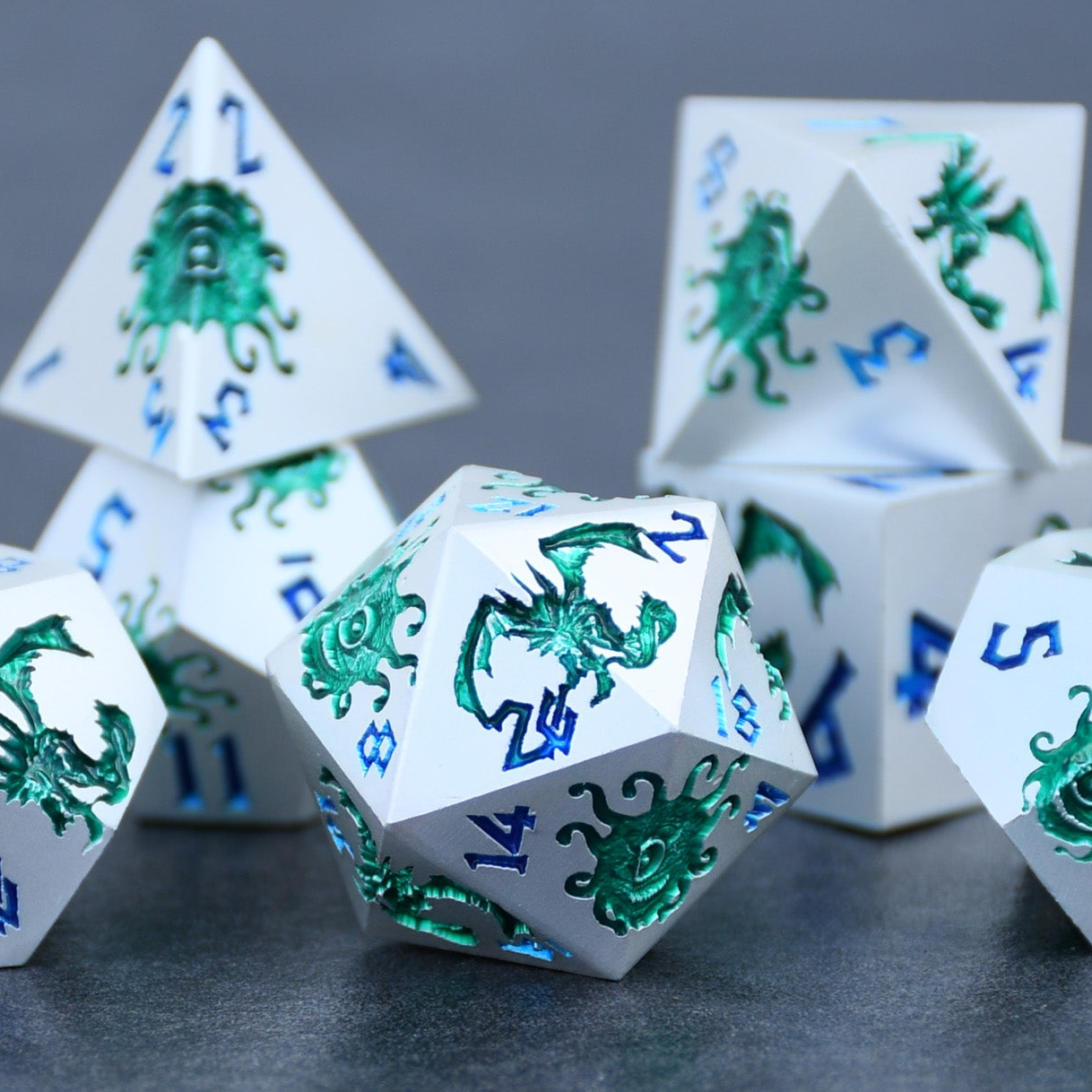 Monster Manual Dice - Silver and Green