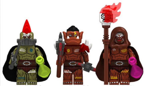 Orc Mage, Orc Berserker, and Orc Rogue custom Minifigs