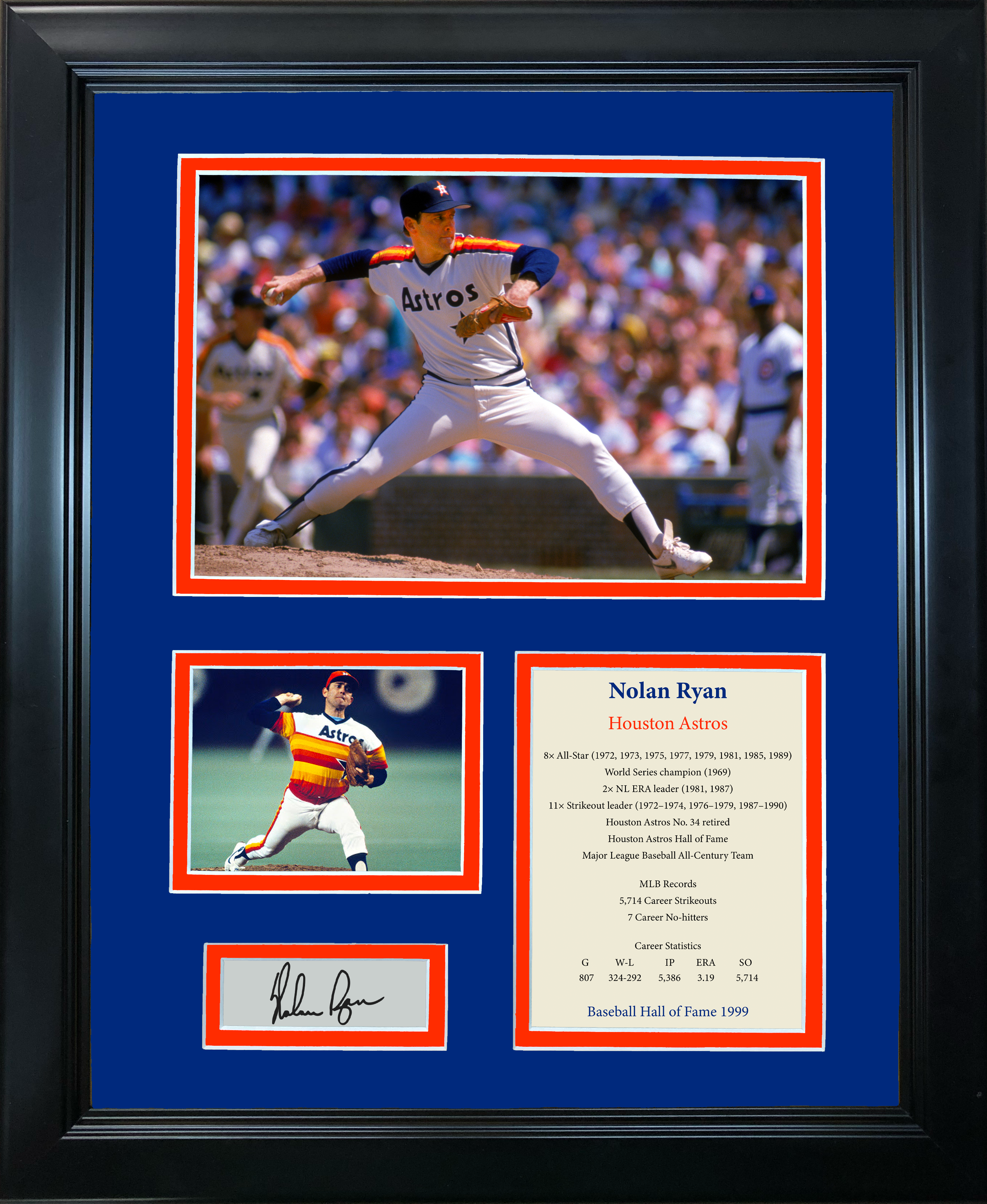 Framed Nolan Ryan Hall of Fame Facsimile Laser Engraved Signature Auto Houston Astros Baseball 11"x14" Photo Sig Collage