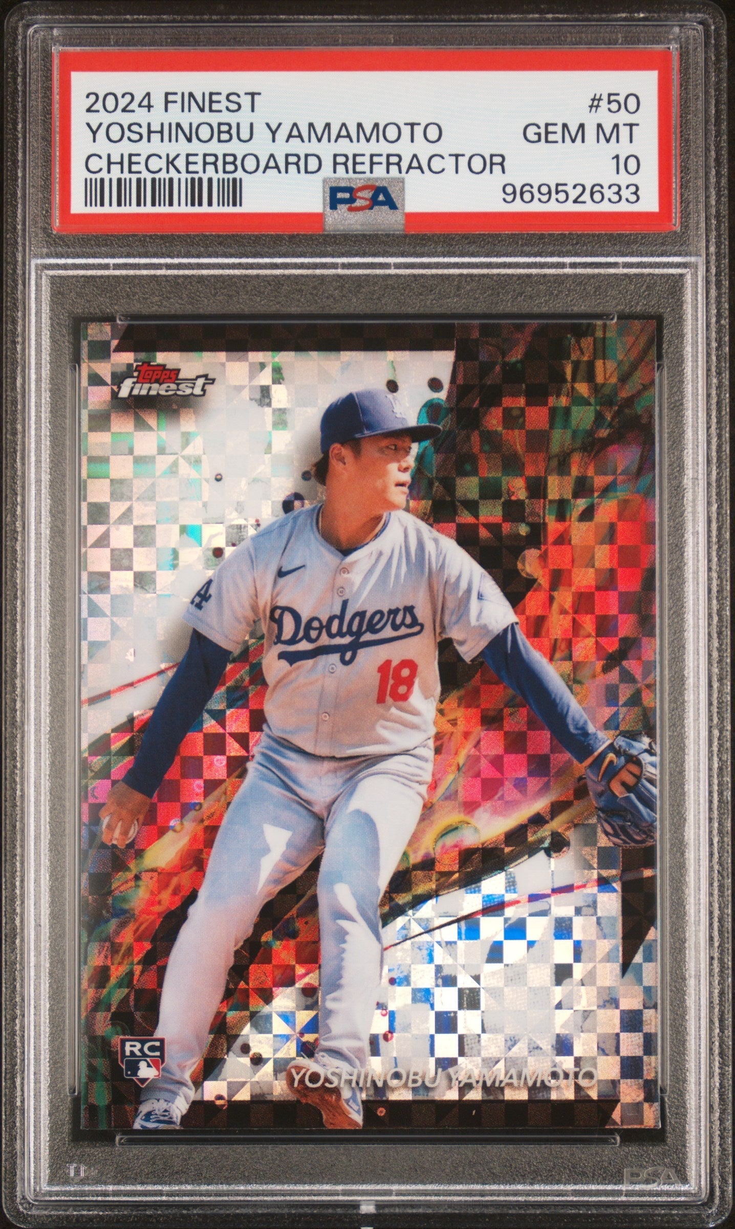 Graded 2024 Topps Finest Yoshinobu Yamamoto #50 Checkerboard Refractor