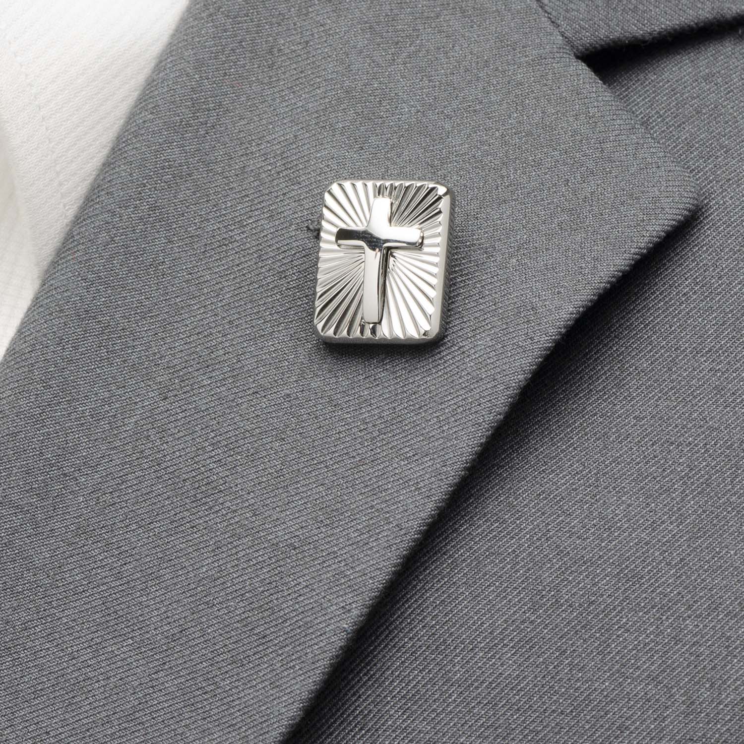 Stainless Steel Radiant Cross Lapel Pin