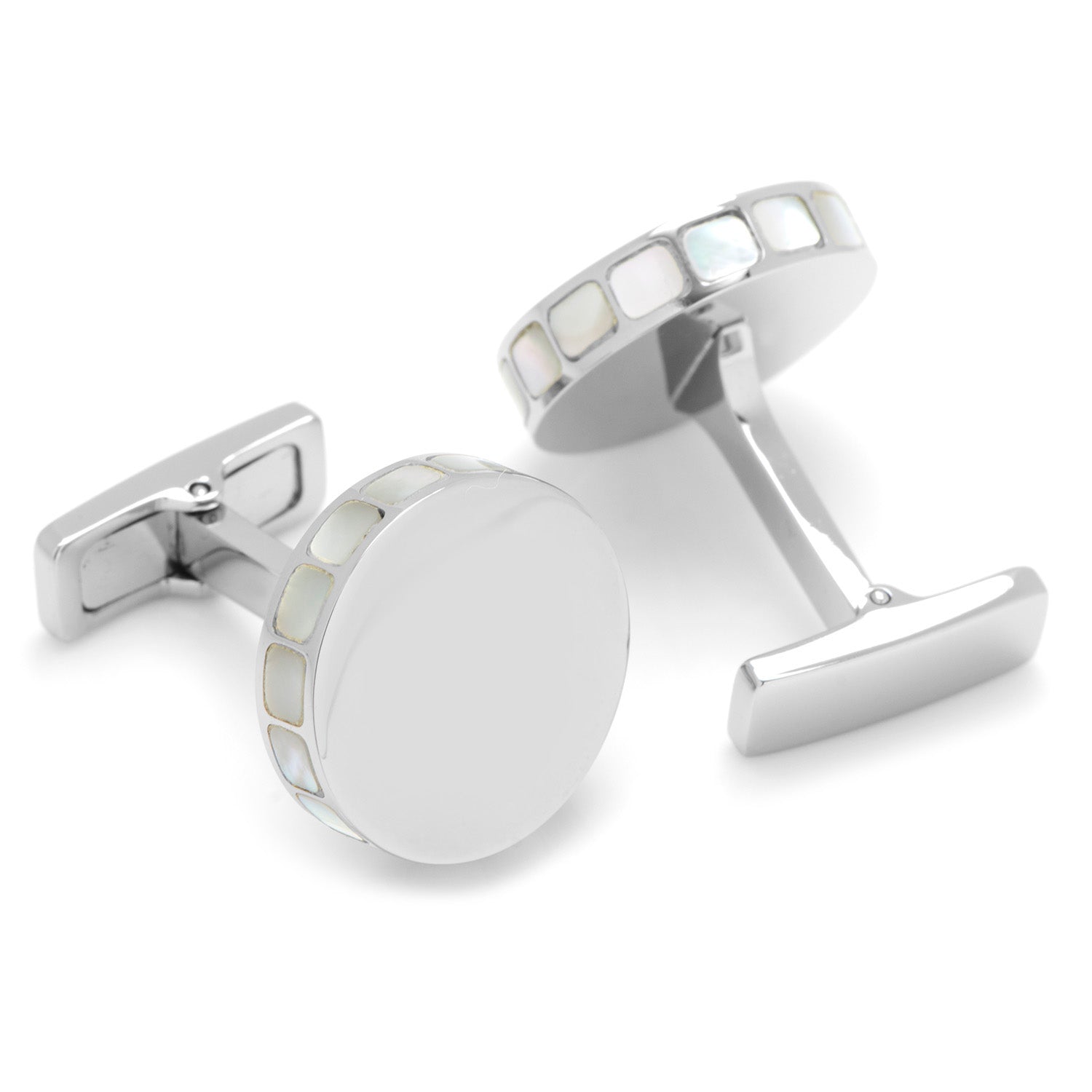 Stainless Steel Mother of Pearl Mosaic Engravable Cufflinks