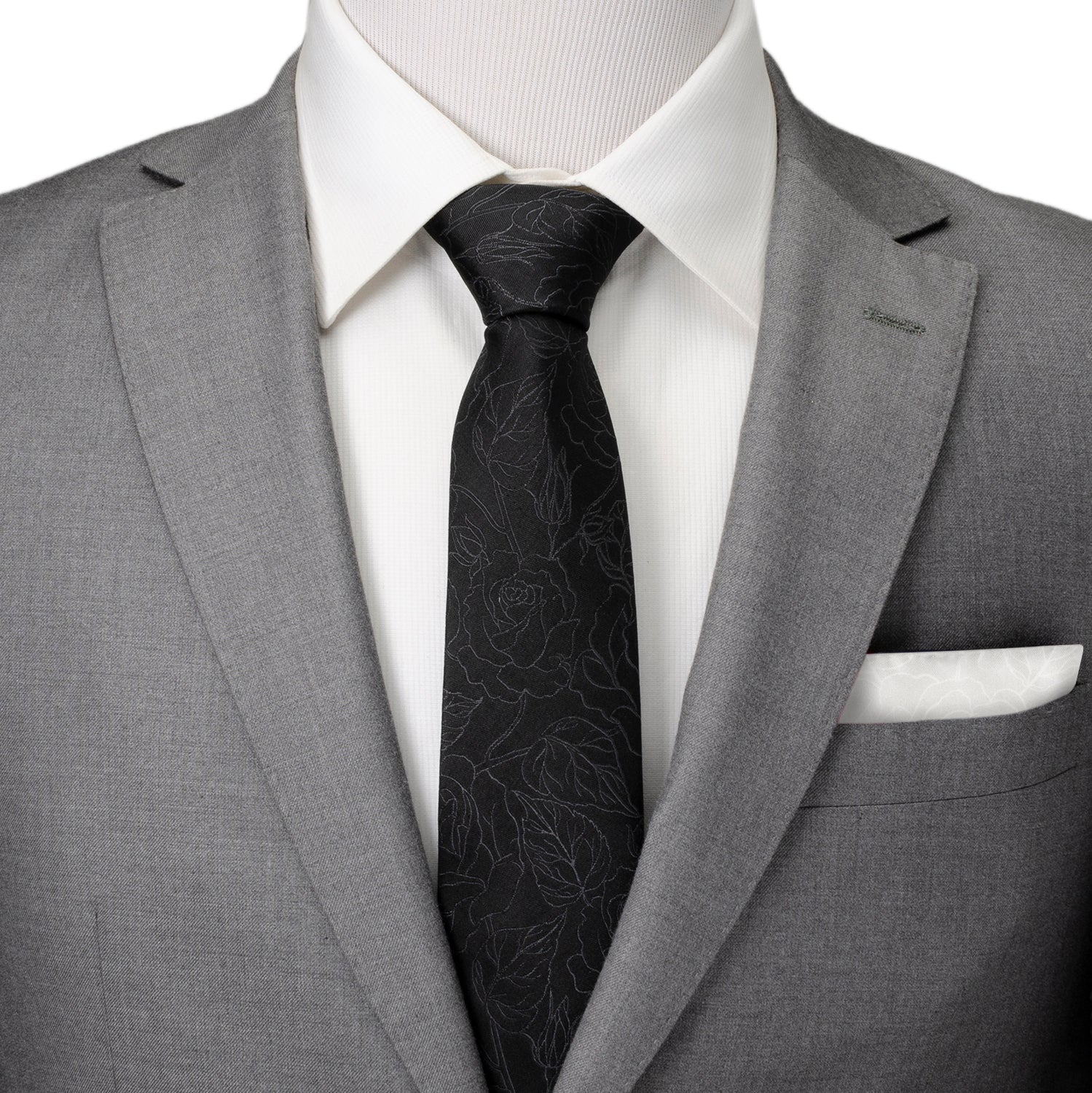 Black Floral Tie and Pocket Square Gift Set