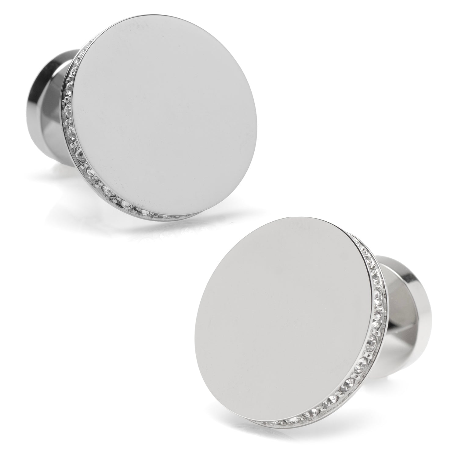 Stainless Steel Engravable Pave Edge Cufflinks