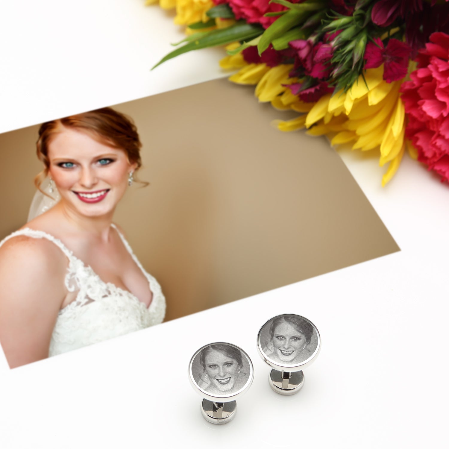 Custom Engraved Round Photo Cufflinks