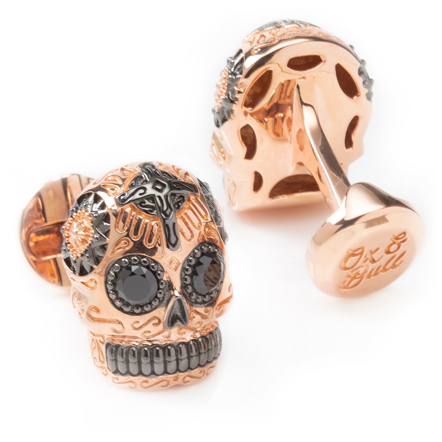 Rose Gold and Black PVD Day of Dead Skull Cufflinks
