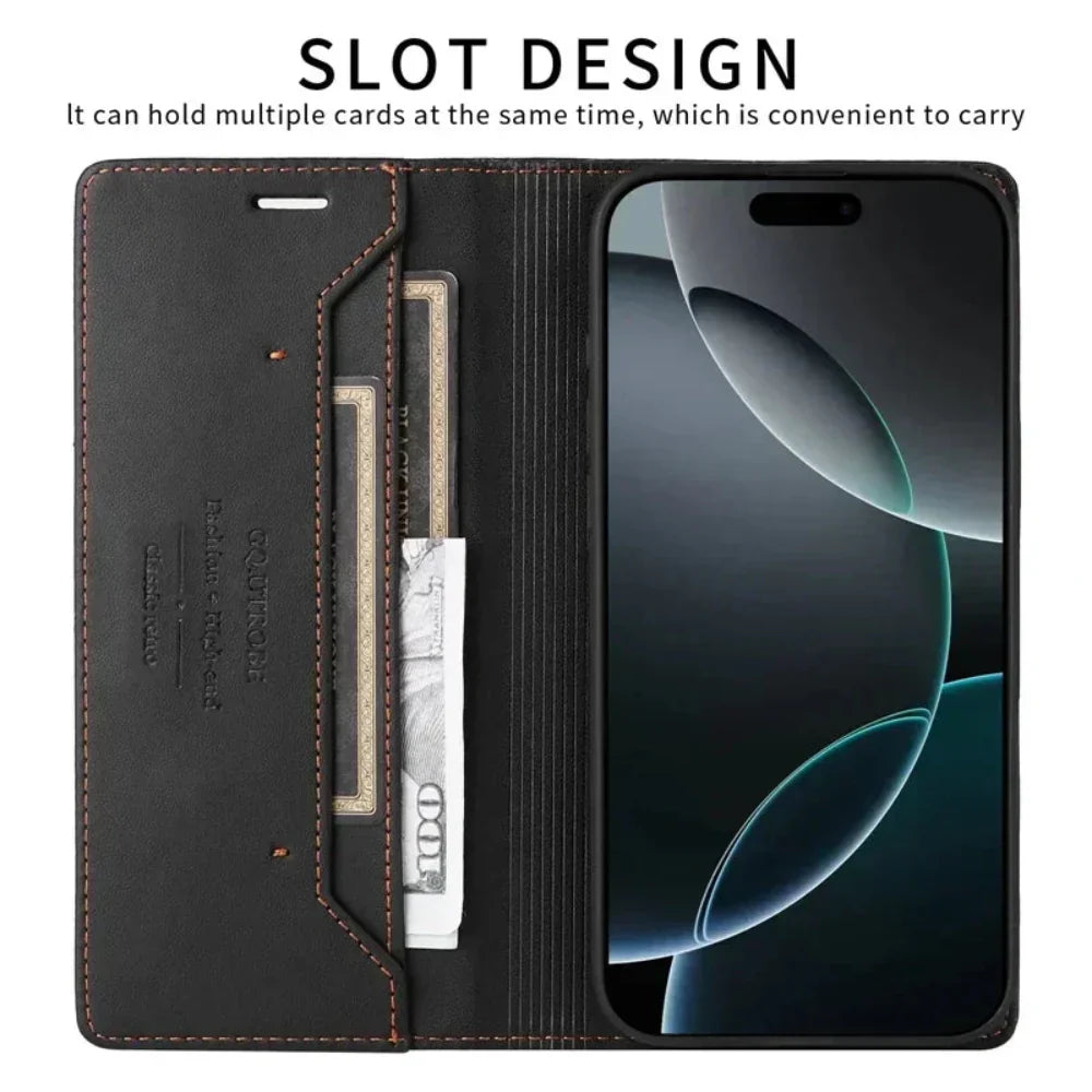 Magnetic Flip Wallet Case for iPhone 12 to 17 series