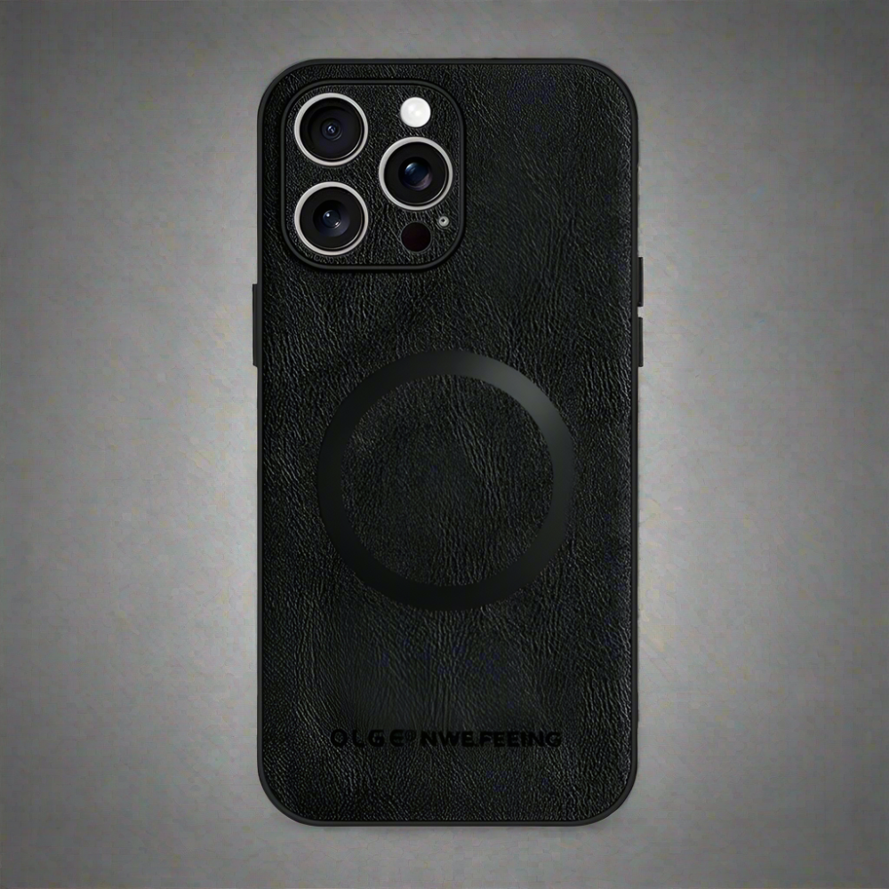 Vegan Leatther Magnetic charging compatible Phone Case for iPhone 13 to 17