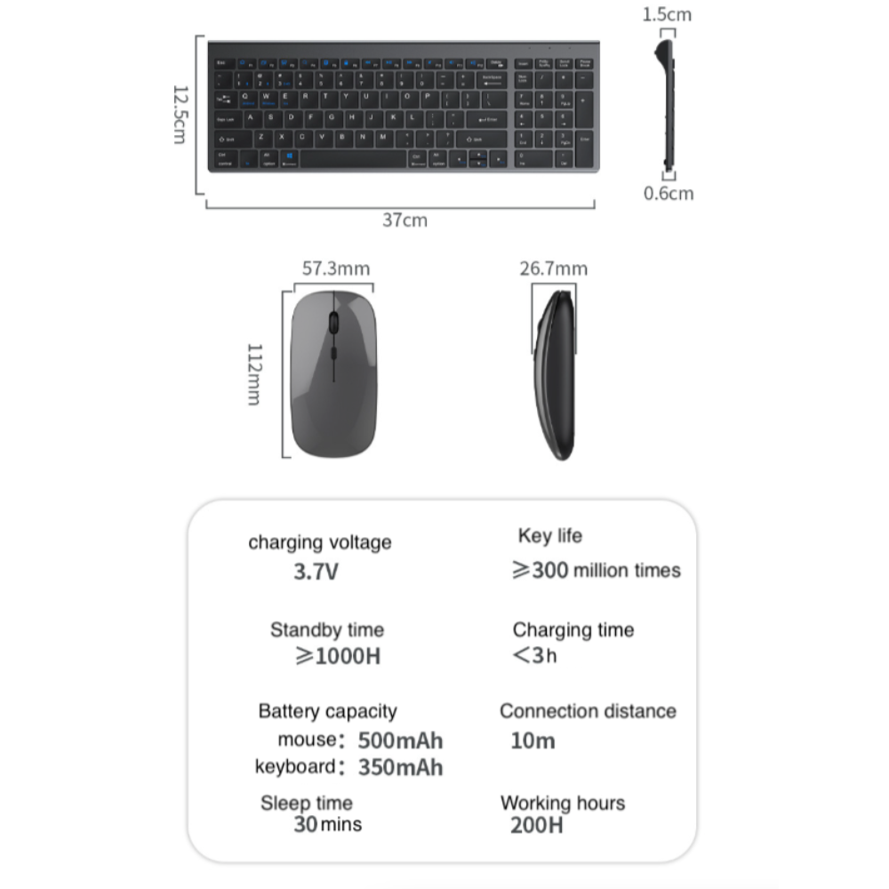 Onetify Rechargeable Bluetooth with 2.4Ghz Wireless Keyboard and Mouse Set