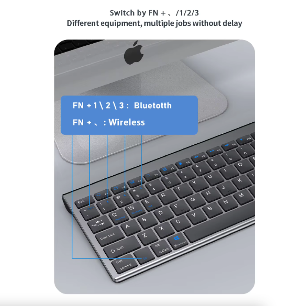 Onetify Dual Mode Wireless Ultra Thin Full Size Wireless Keyboard and Mouse Set