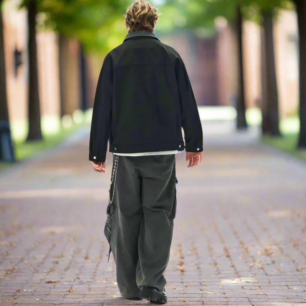 Mens Lapel Collar Bomber Jacket With Pockets