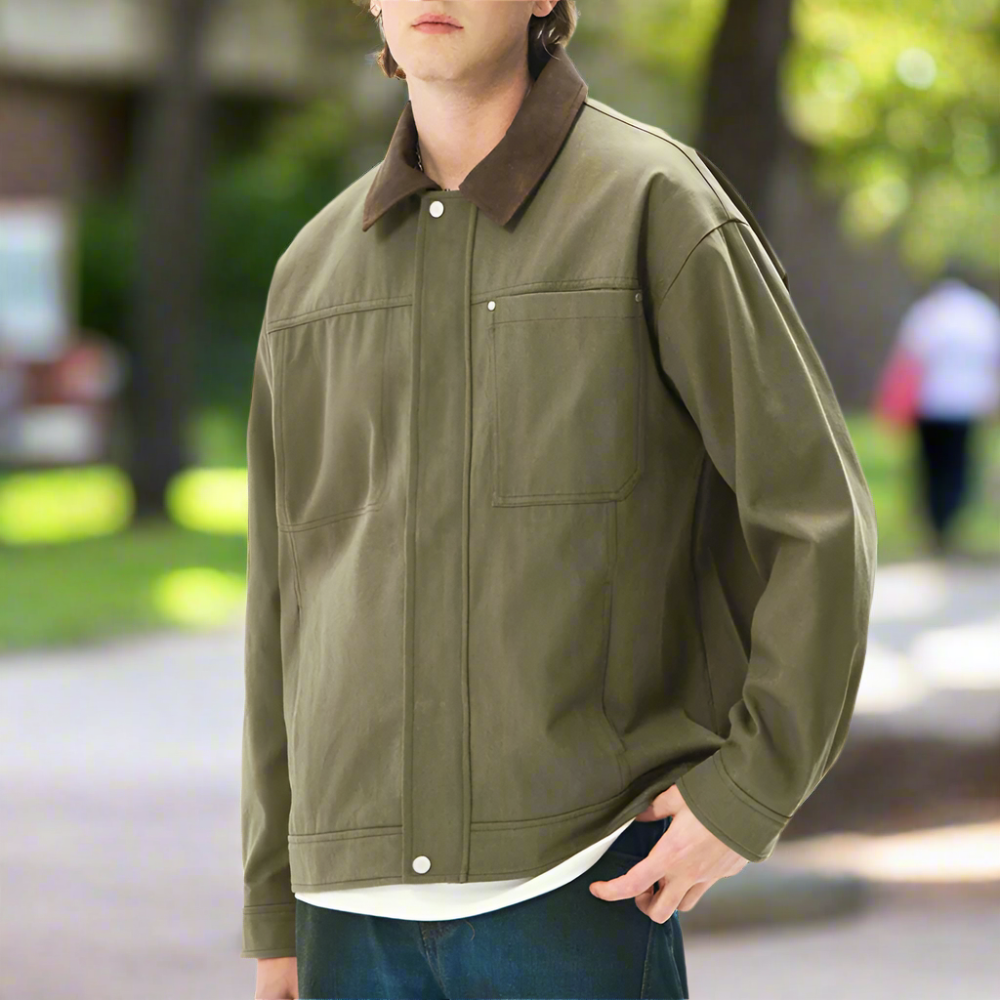 Mens Lapel Collar Bomber Jacket With Pockets