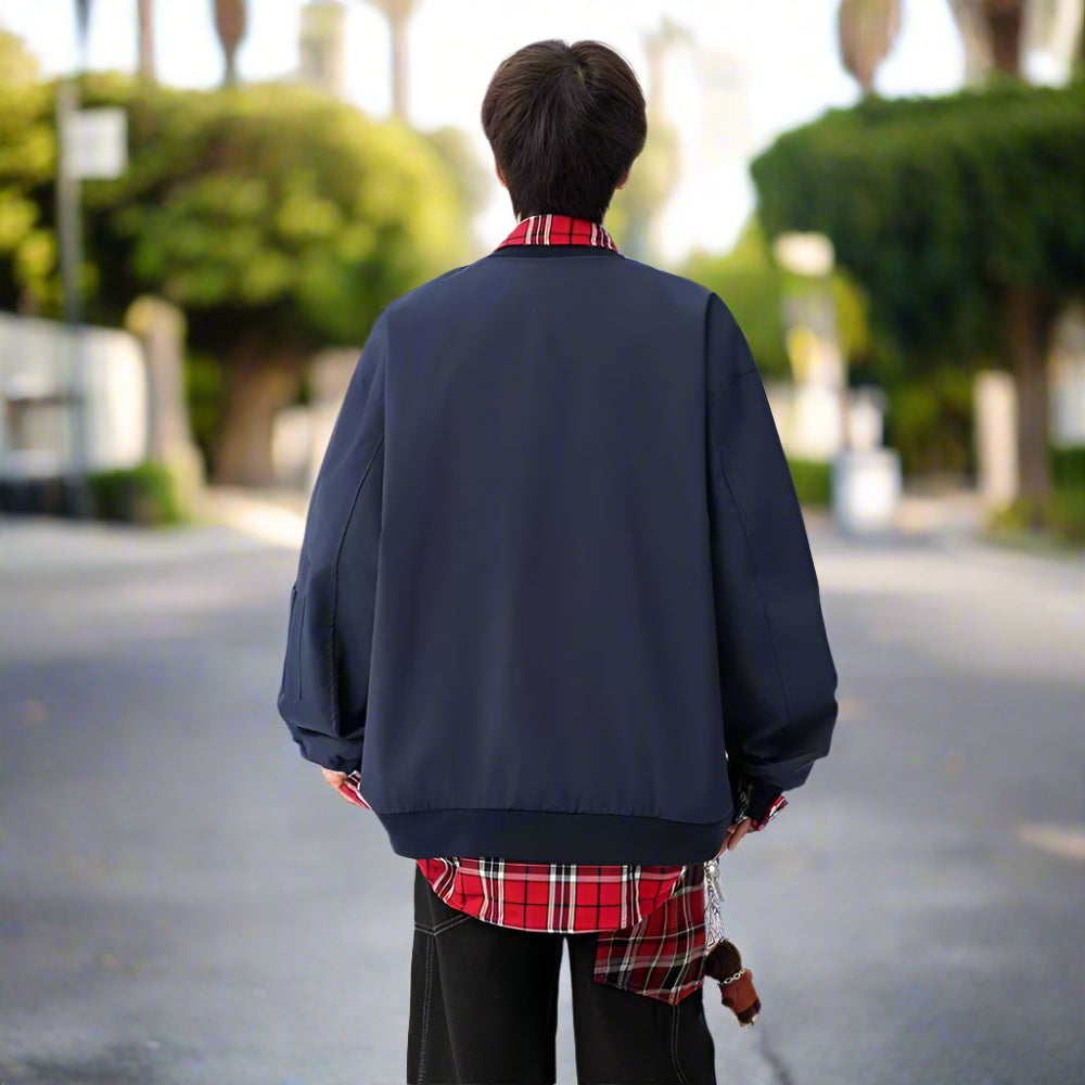 Mens Layered Look Jacket with Red Plaid Details