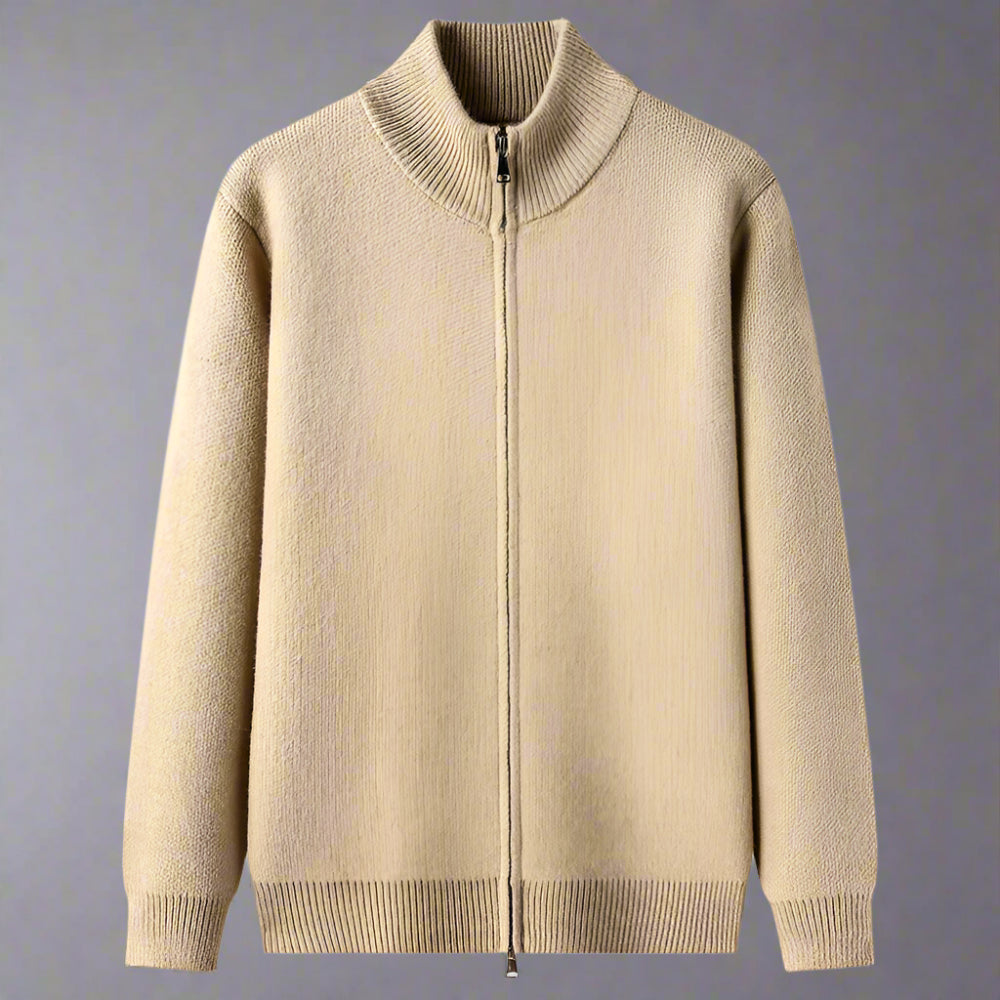 Mens Stand Collar Duble Zip Cardigan