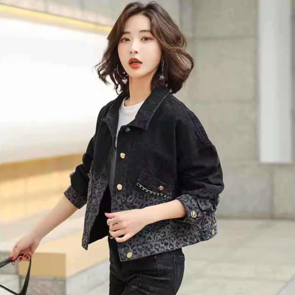 Womens Leopard Print Denim Jacket