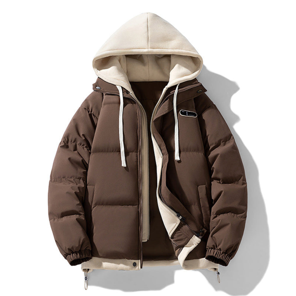 Mens Layered Look Hooded Puffer Jacket