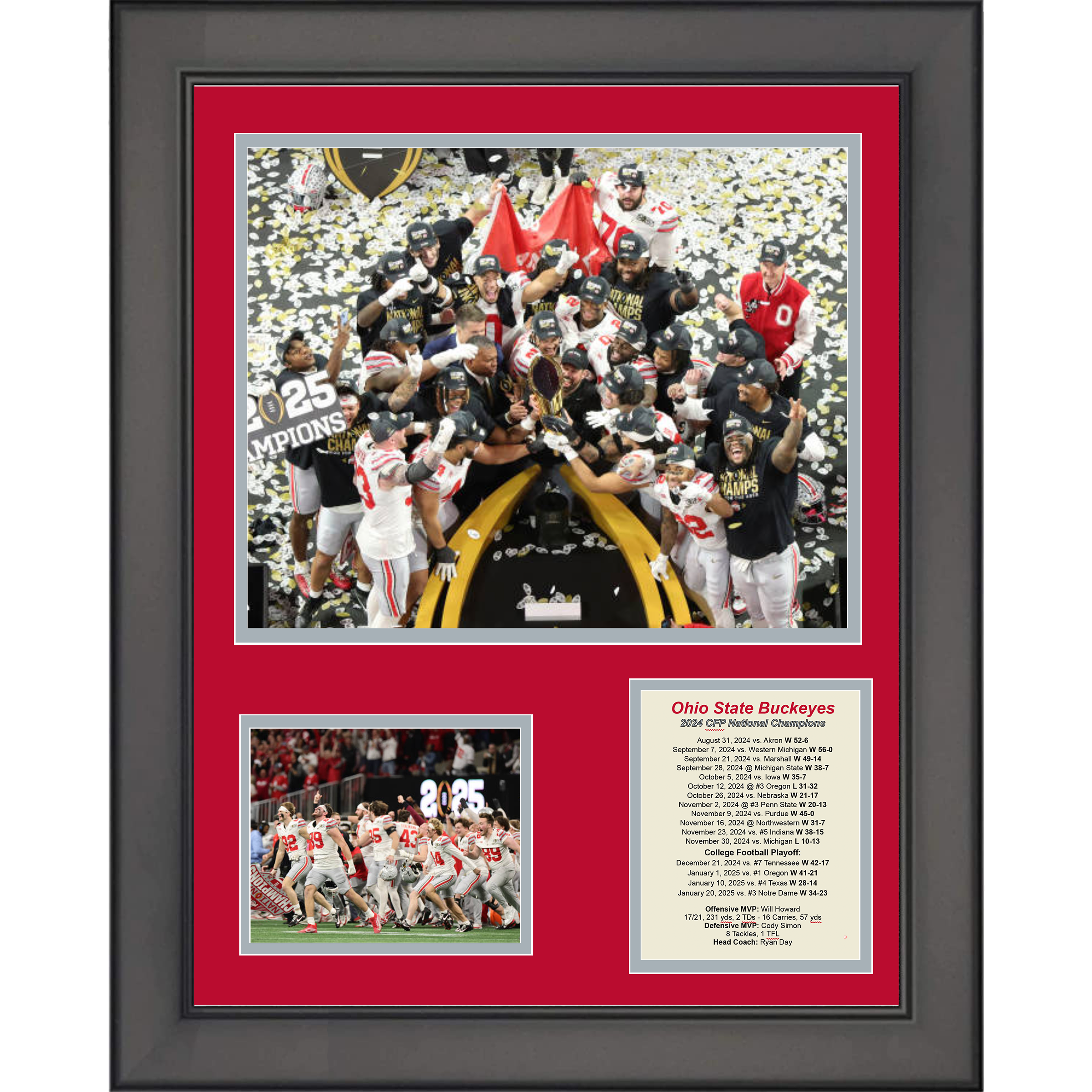 Framed Ohio State Buckeyes 2024 National Championship College Football Playoff 11"x14" Three Photo Collage