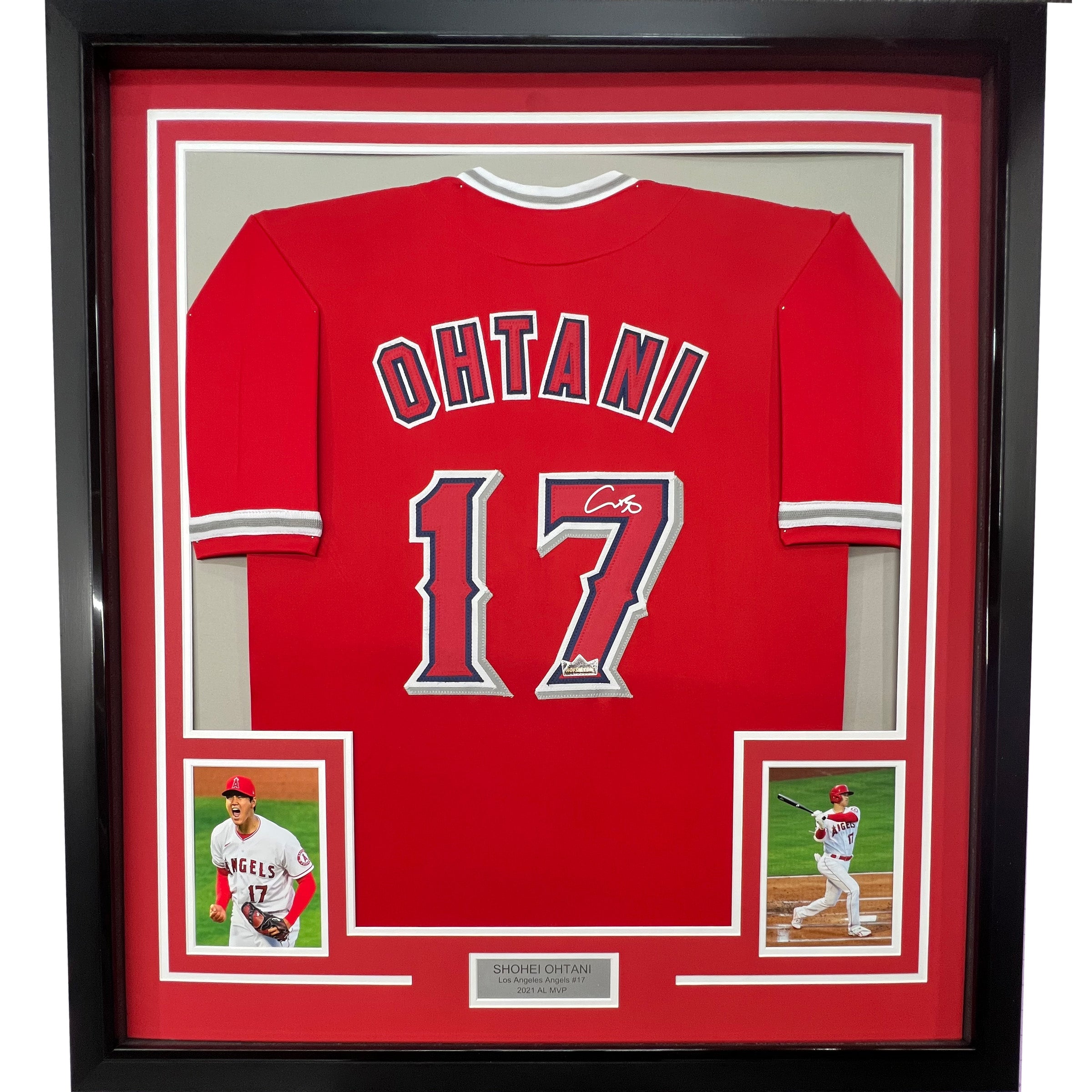 Framed Facsimile Autographed Shohei Ohtani 35x39 Los Angeles LA Anaheim Red Reprint Laser Auto Baseball Jersey
