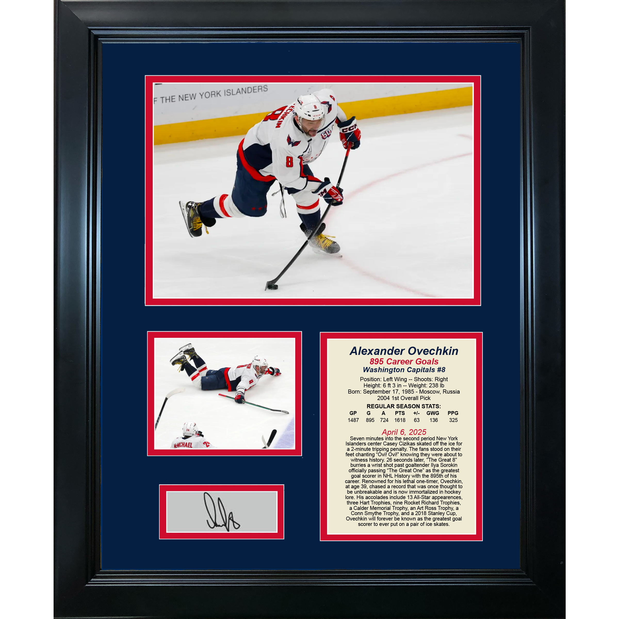 Framed Alexander Ovechkin 895 Career Goals Record Facsimile Laser Engraved Signature Auto Washington Capitals 11"x14" Hockey Photo Sig Collage