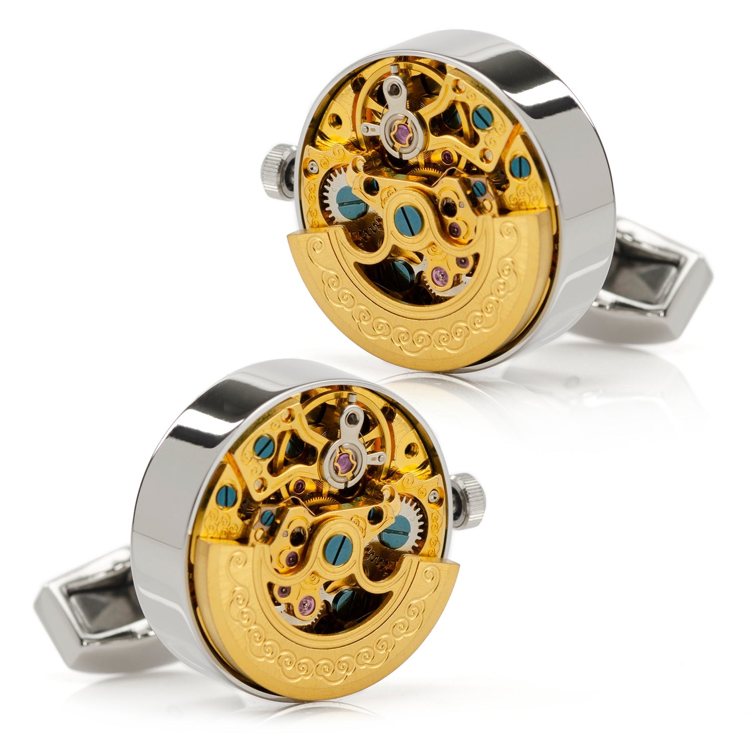 Gold and Silver Kinetic Watch Movement Cufflinks