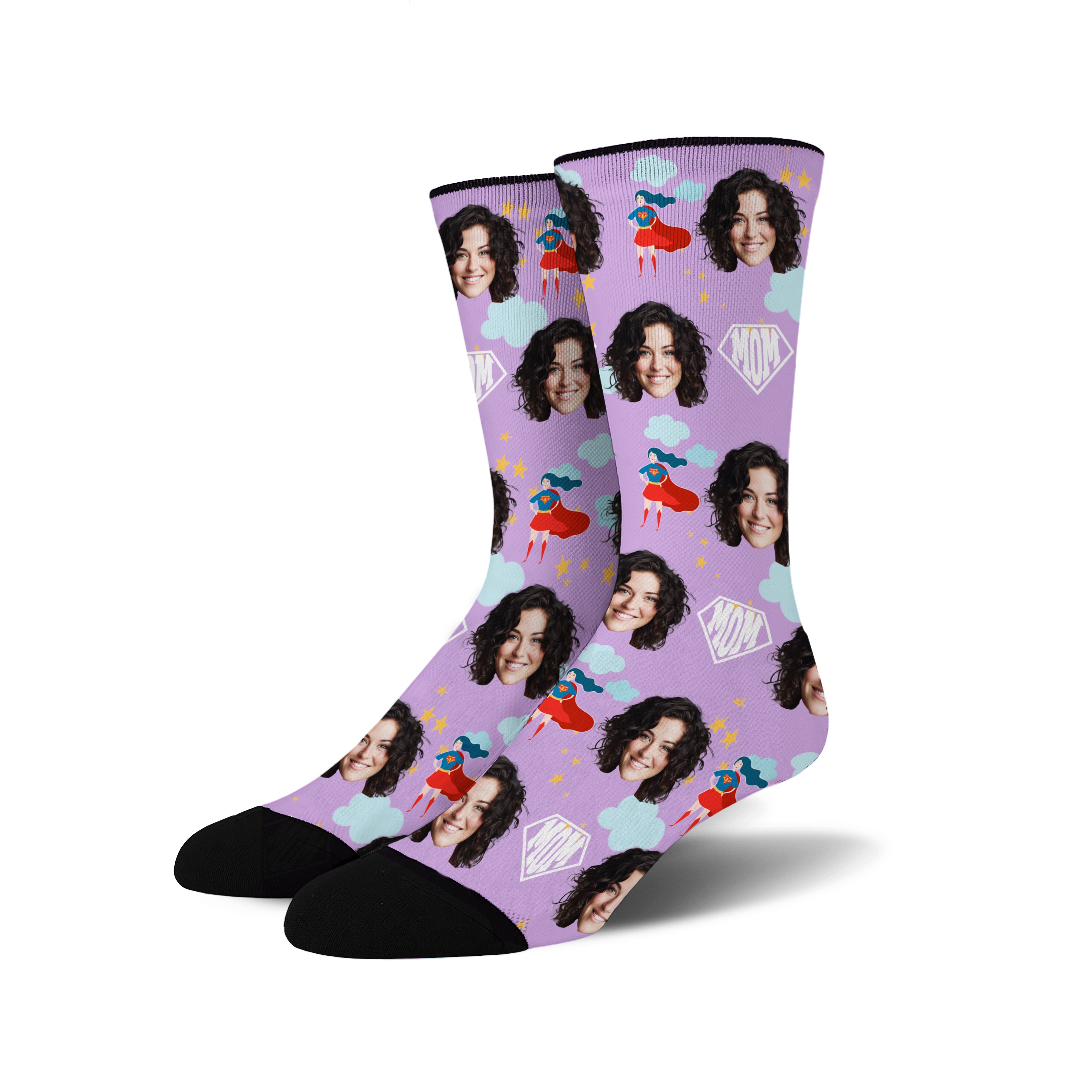 Custom Novelty Face Socks Super MOM