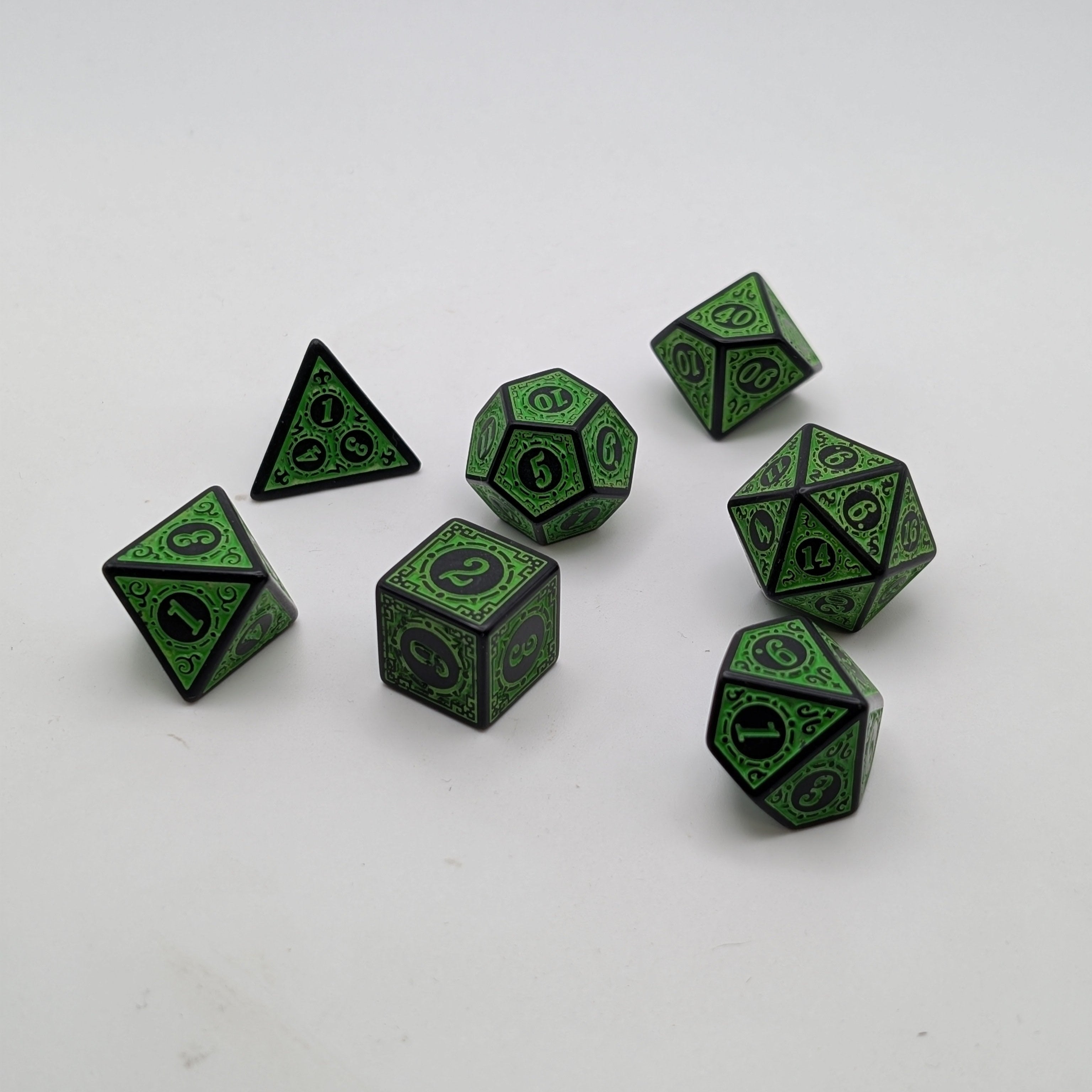 Magic Flame (Green) - "Enchanted Ent" - 7 Piece DnD Dice Set | Acrylic RPG Gaming Dice