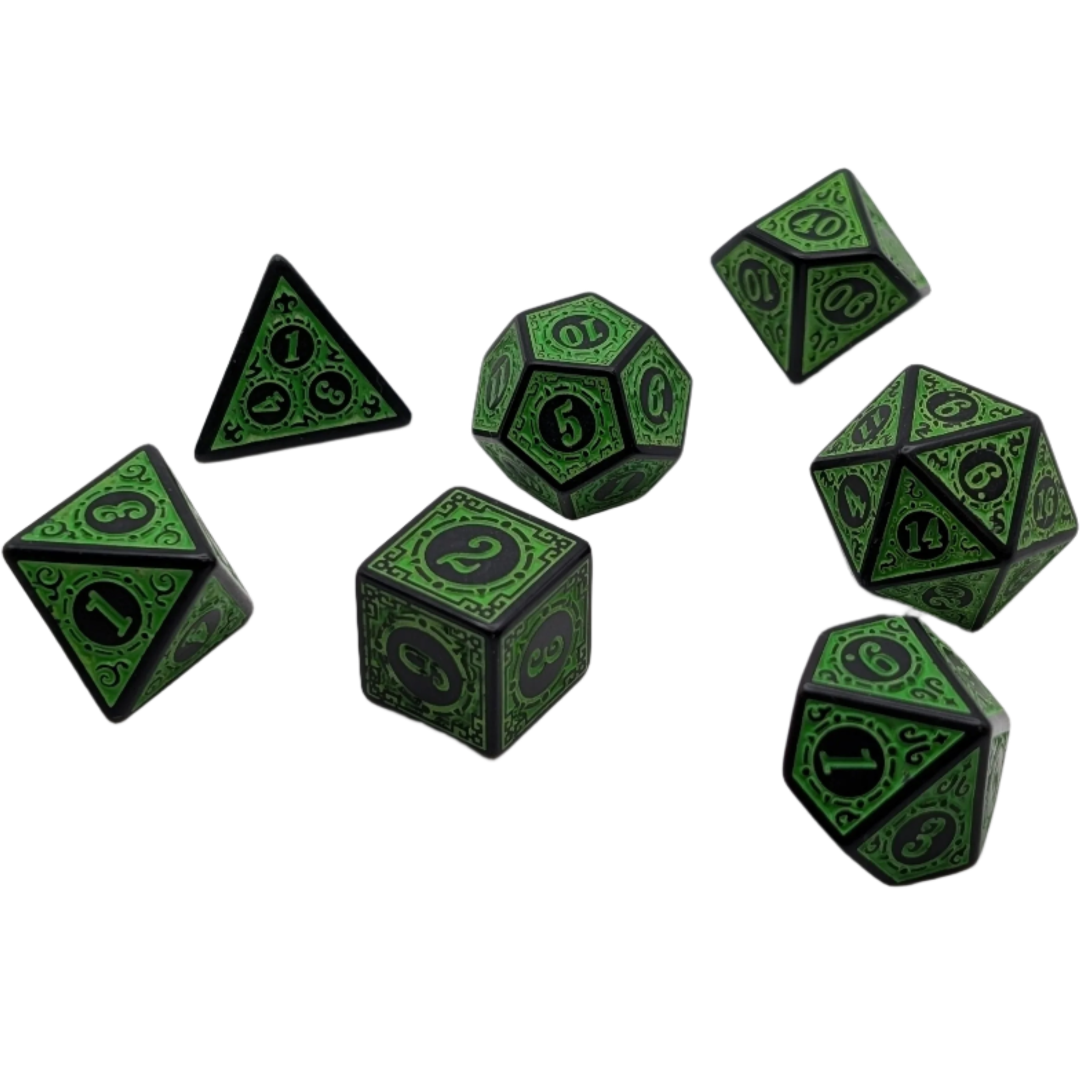 Magic Flame (Green) - "Enchanted Ent" - 7 Piece DnD Dice Set | Acrylic RPG Gaming Dice