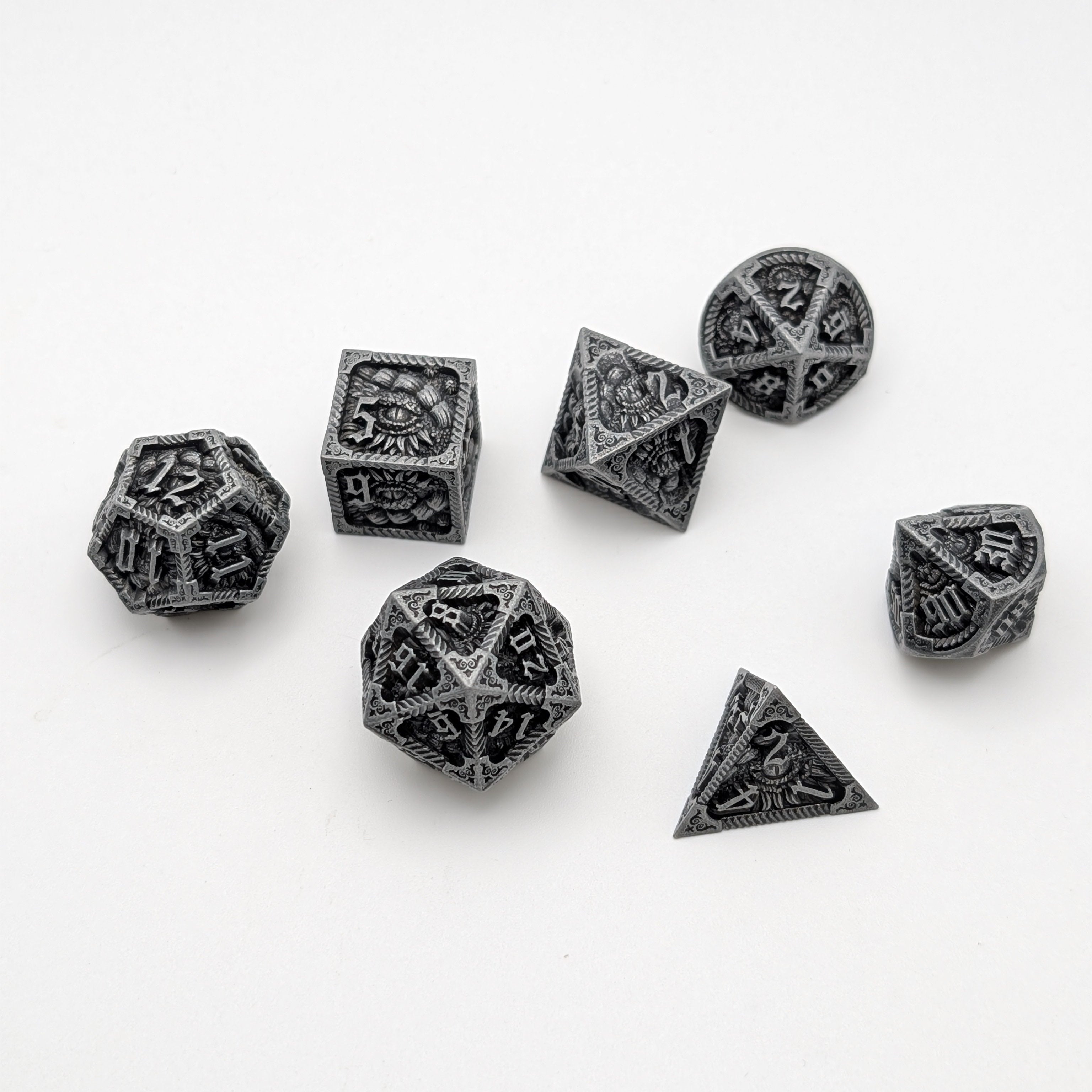 Ancient Call "Elder Scroll" - 7 Piece DnD Dice Set | Metal RPG Gaming Dice