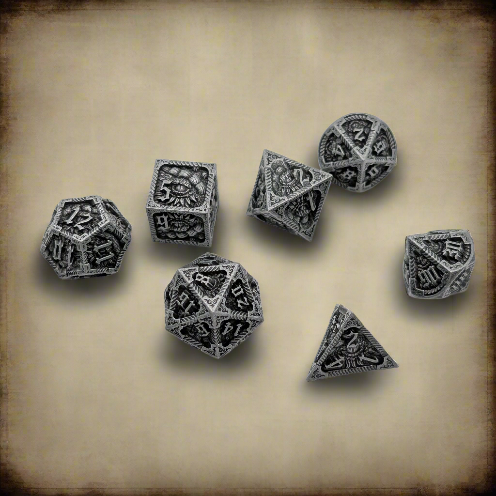 Ancient Call "Elder Scroll" - 7 Piece DnD Dice Set | Metal RPG Gaming Dice