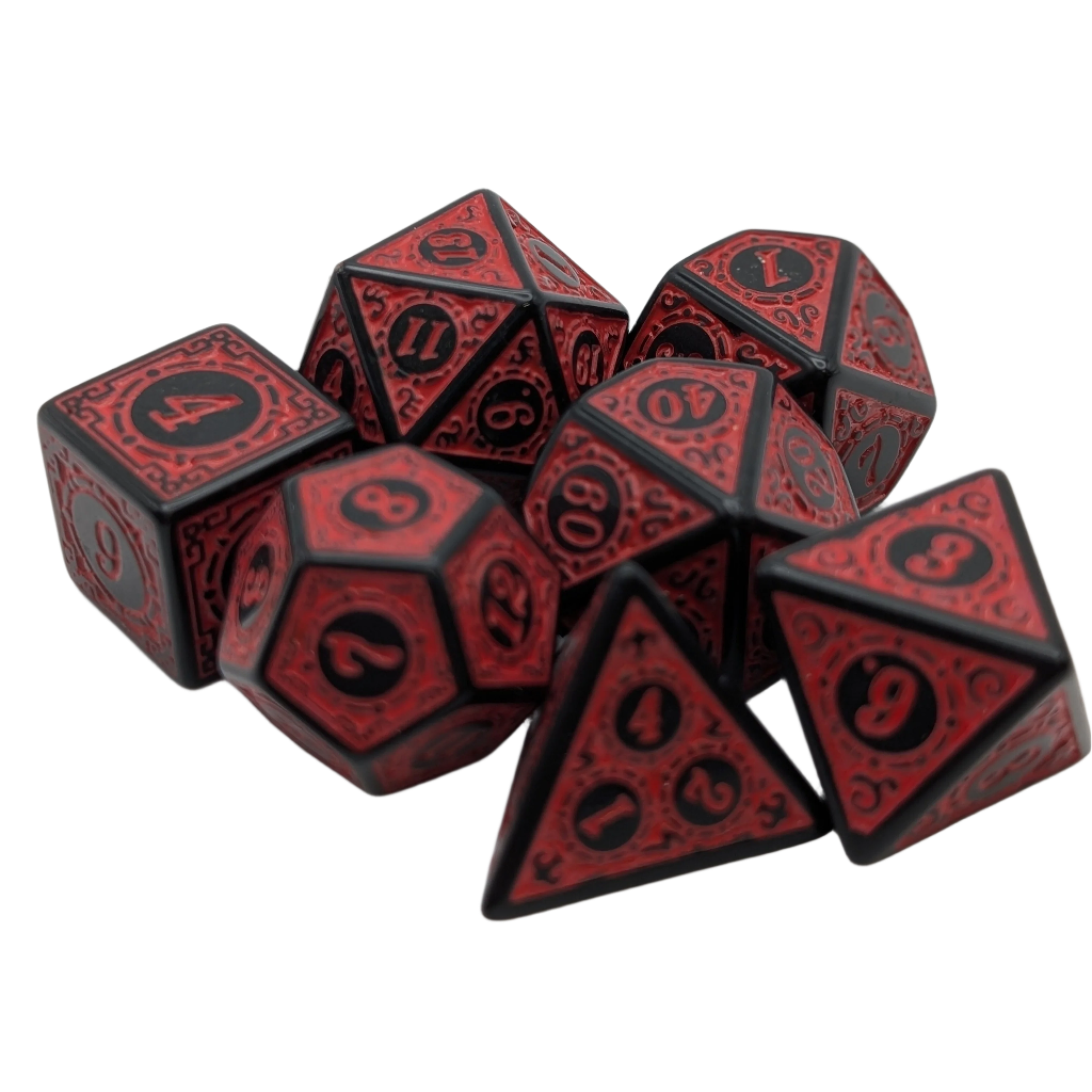 Magic Flame (Red) - "Enchanted Demon" - 7 Piece DnD Dice Set | Acrylic RPG Gaming Dice