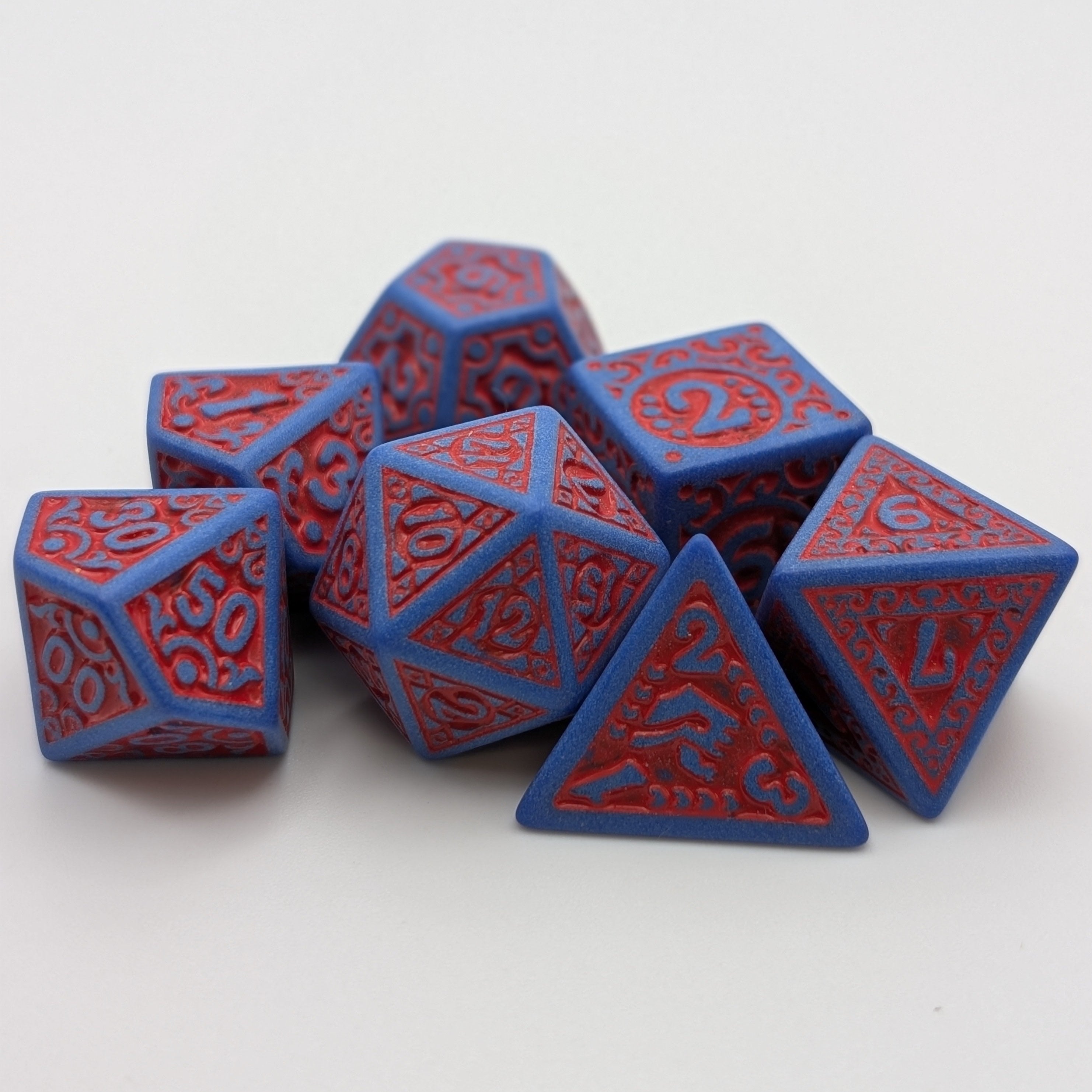 Magic Flame (Red Blue) - "Enchanted Hero" - 7 Piece DnD Dice Set | Acrylic RPG Gaming Dice