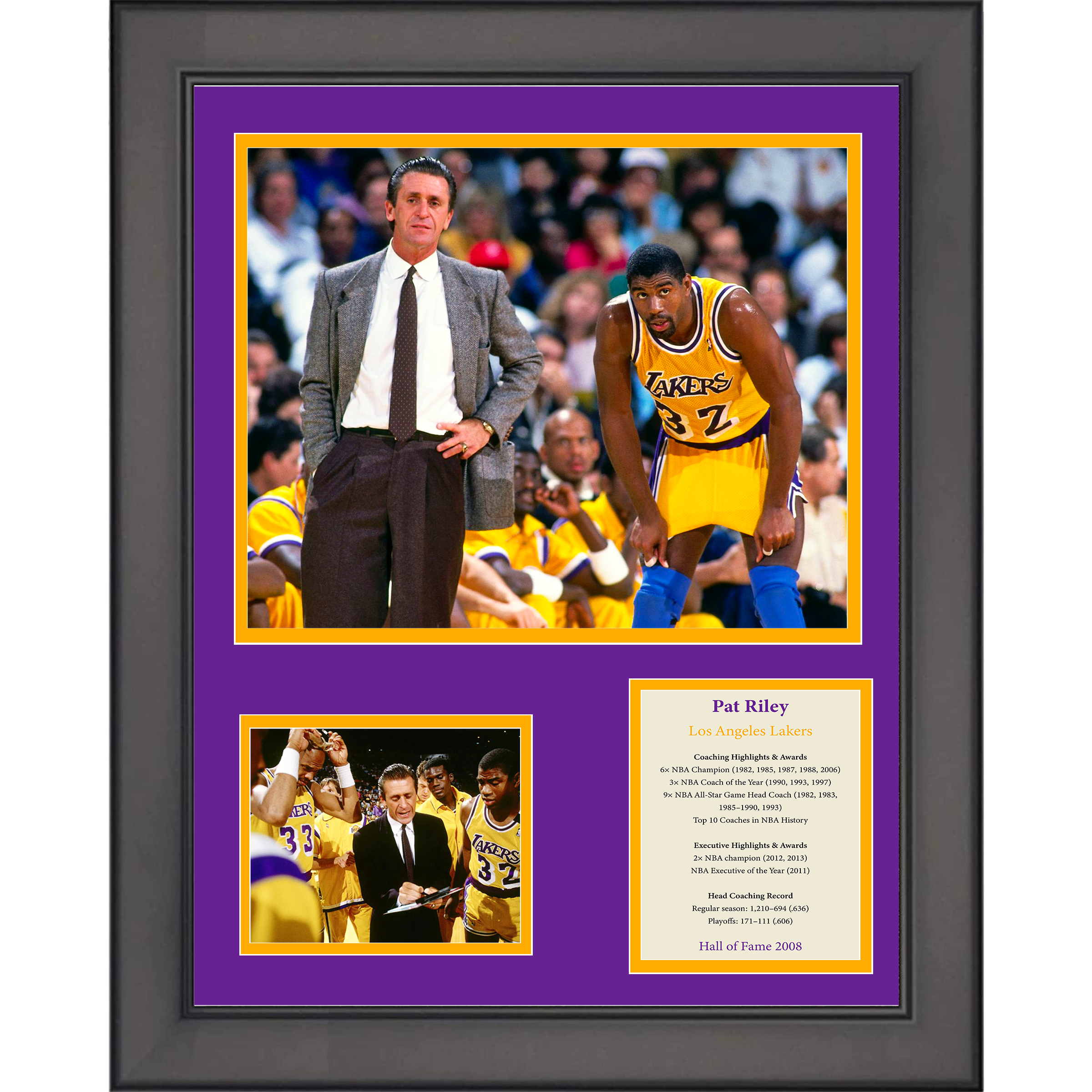Framed Pat Riley Hall of Fame Los Angeles Lakers Basketball 11"x14" Three Photo Collage
