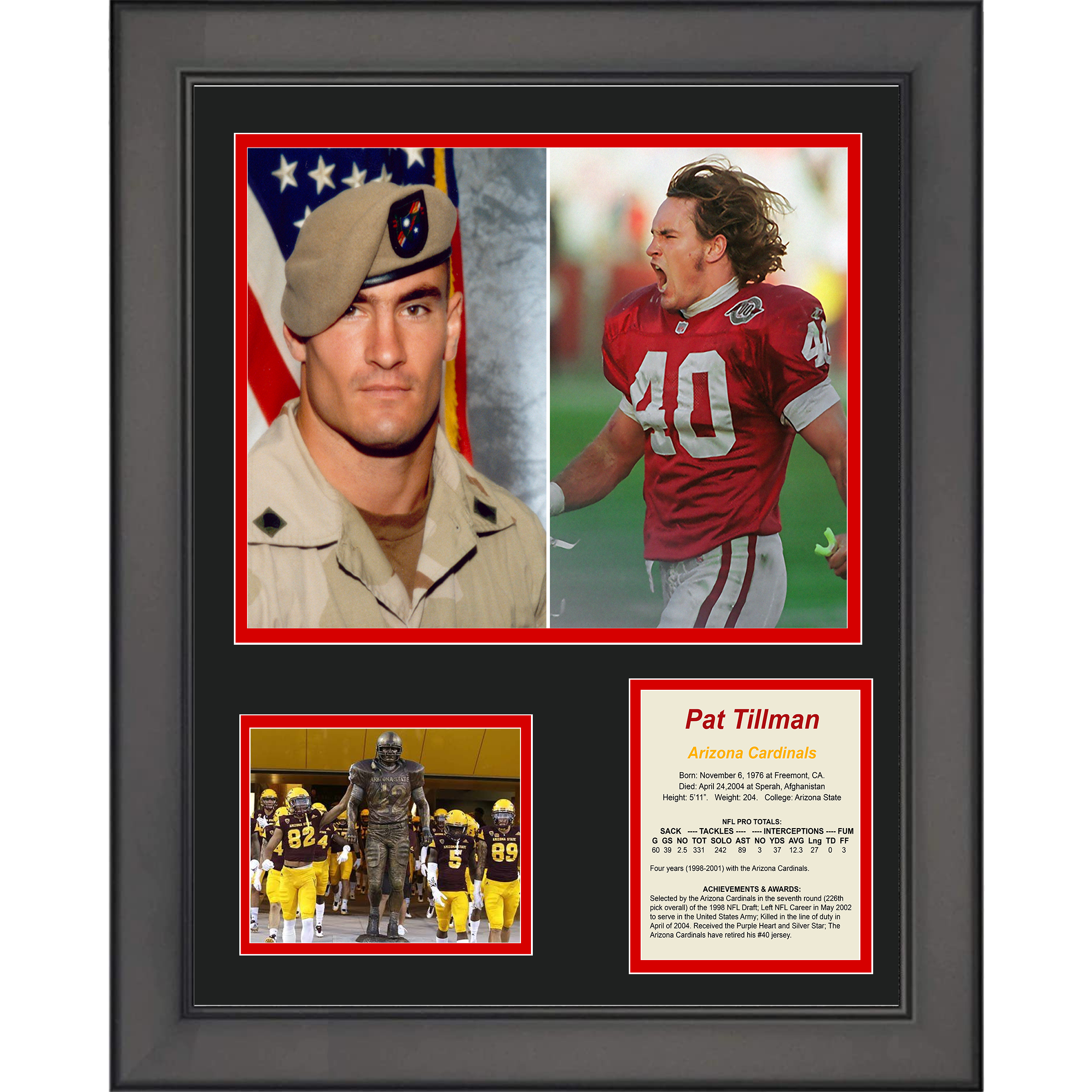 Framed Pat Tillman Arizona Cardinals Football 11"x14" Three Photo Collage