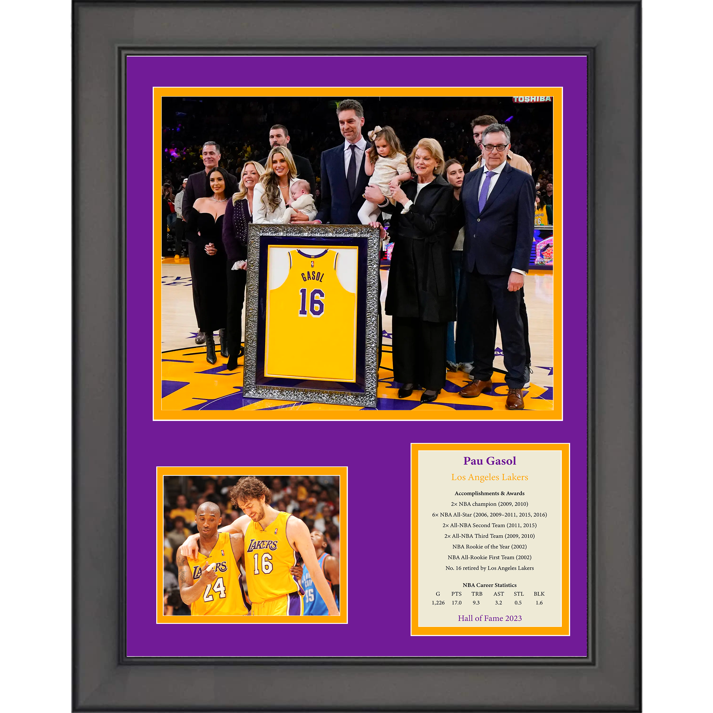 Framed Pau Gasol Hall of Fame Los Angeles Lakers Basketball 11"x14" Three Photo Collage