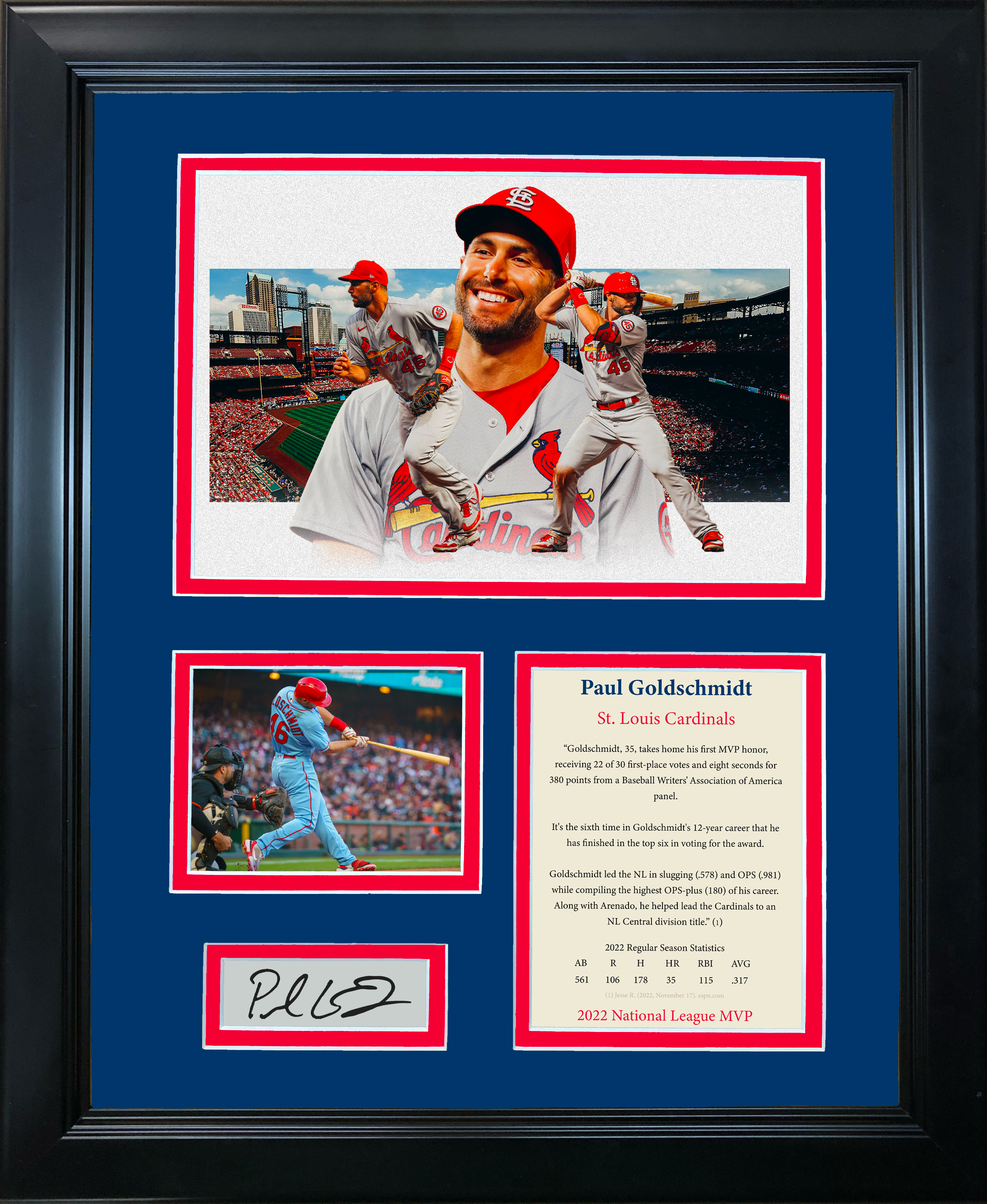 Framed Paul Goldschmidt NL MVP 2022 Facsimile Laser Engraved Signature Auto St. Louis Cardinals Baseball 11"x14" Photo Sig Collage