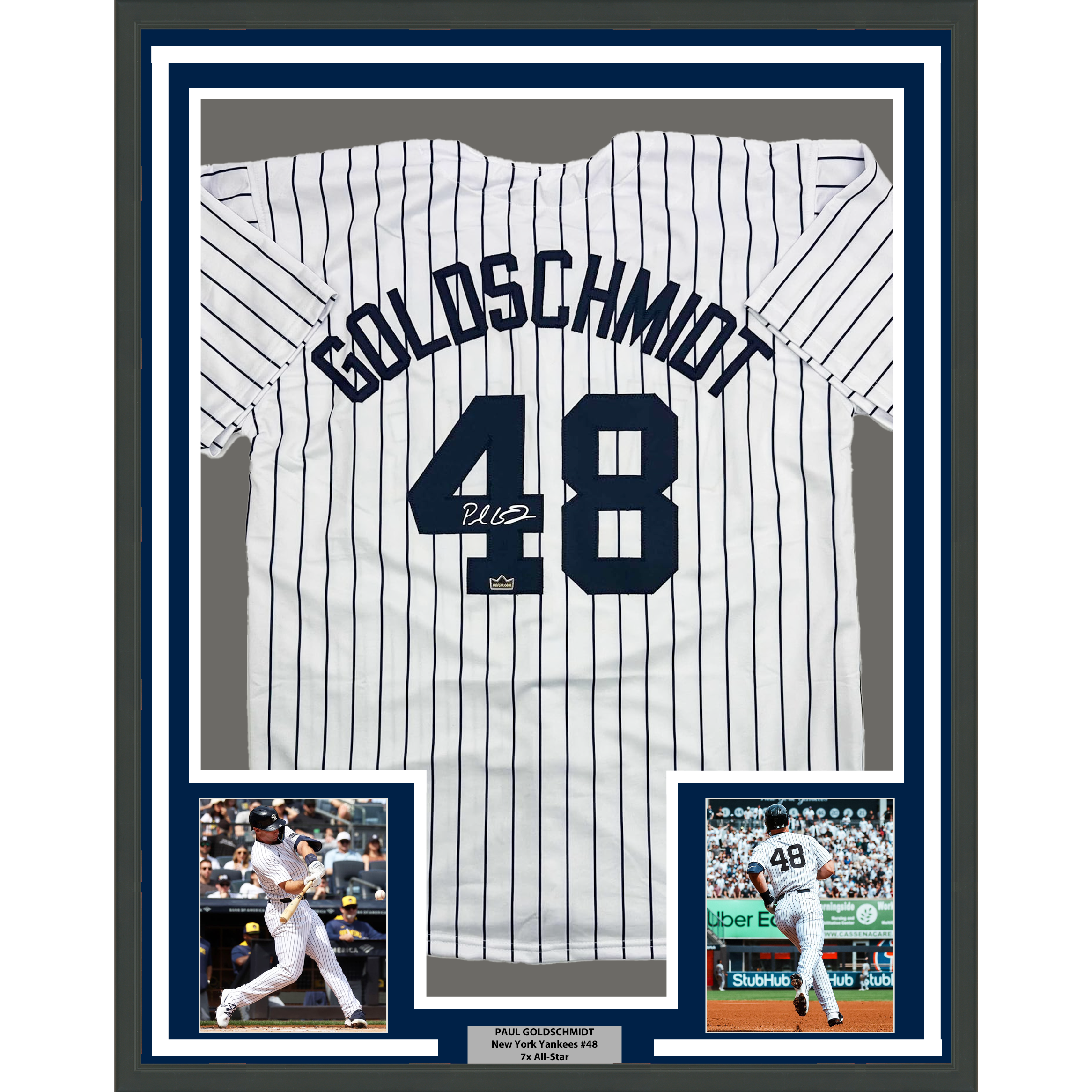Framed Facsimile Autographed Paul Goldschmidt 35x39 New York Pinstripe Reprint Laser Auto Baseball Jersey