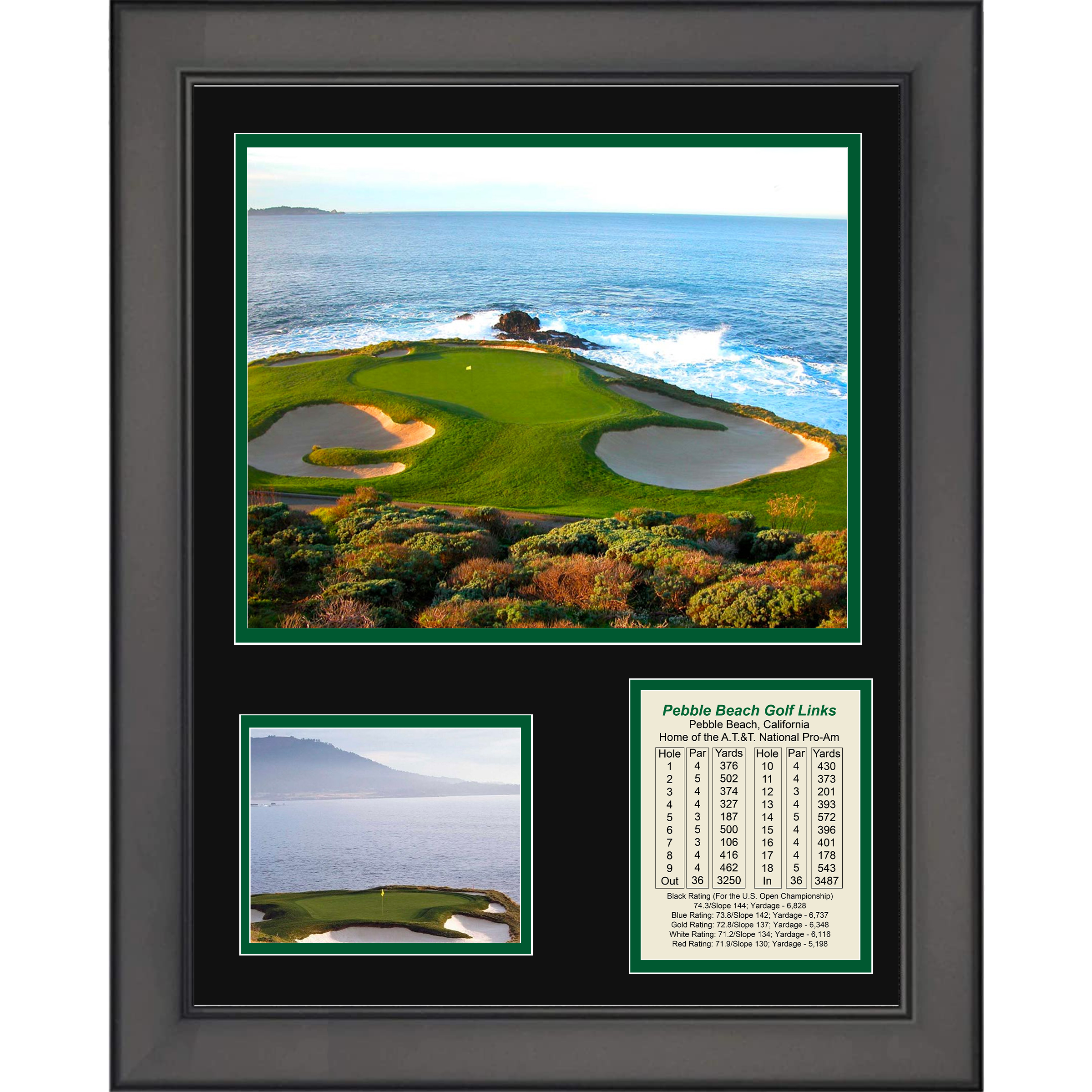 Framed Pebble Beach Golf Links Home of The National Pro-Am LIV PGA Golf 11"x14" Three Photo Collage