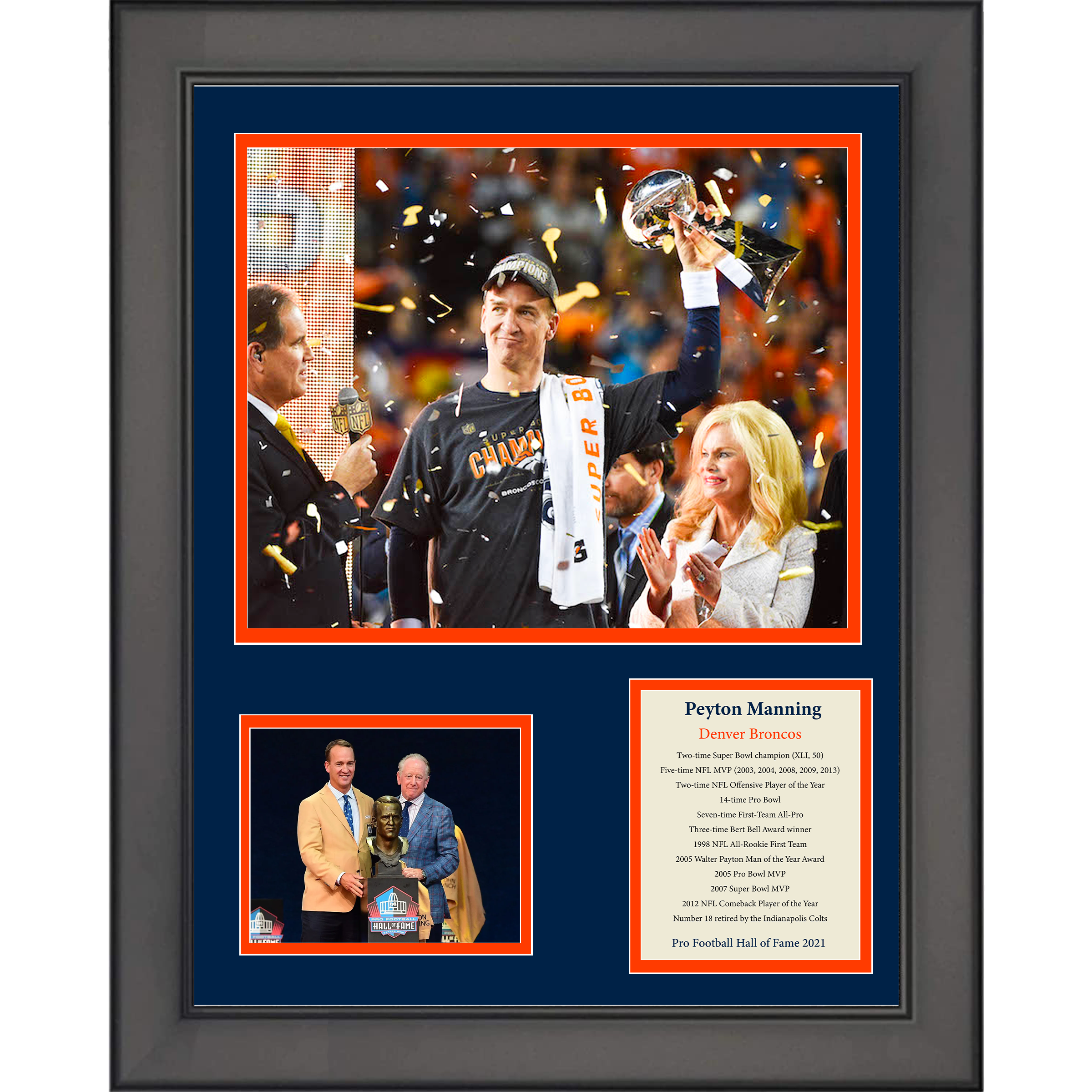 Framed Peyton Manning Hall of Fame Denver Broncos 11"x14" Football Three Photo Collage