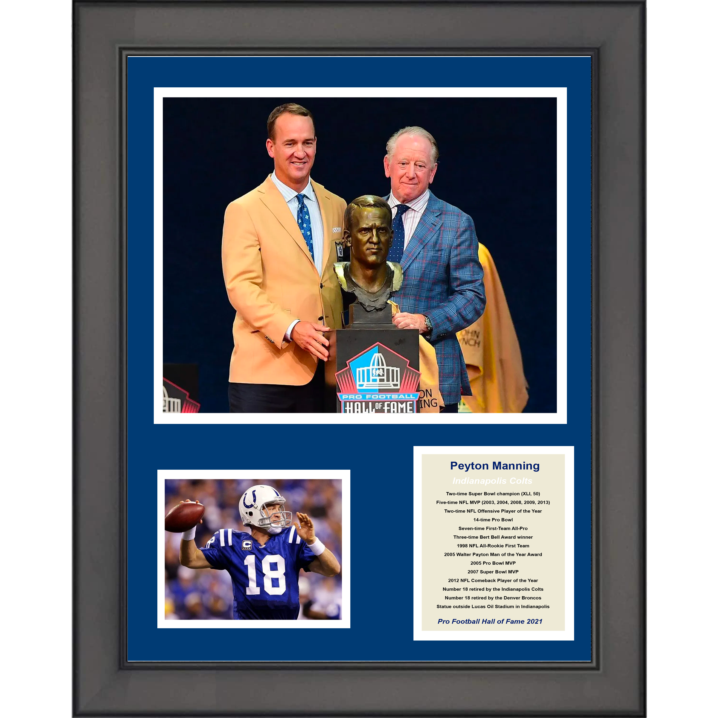 Framed Peyton Manning Hall of Fame Indianapolis Colts Football 11"x14" Three Photo Collage