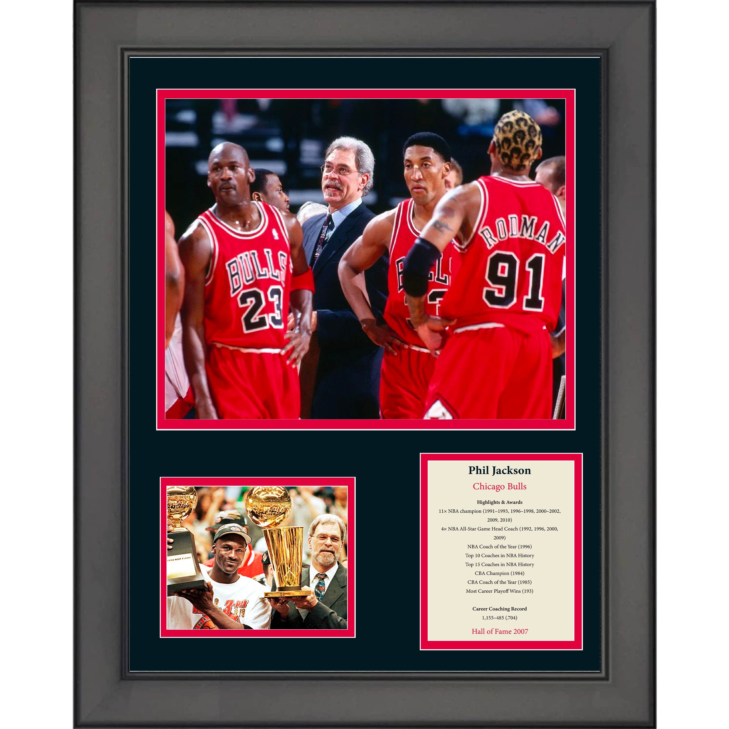 Framed Phil Jackson Hall of Fame Chicago Bulls Basketball 11"x14" Three Photo Collage