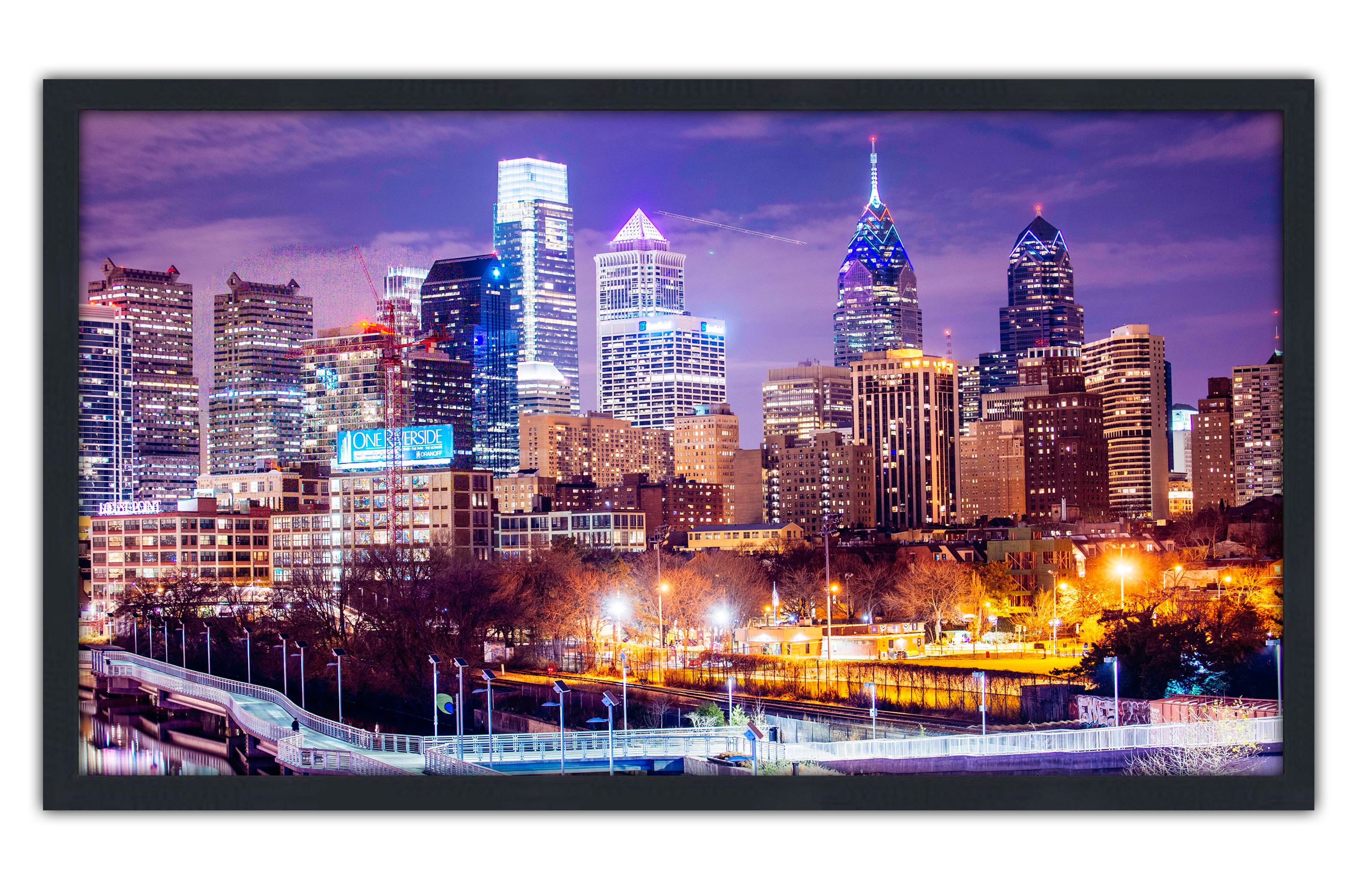 Professionally Framed Philadelphia City Skyline High-Resolution Panoramic Photo 12x22 Wall Art
