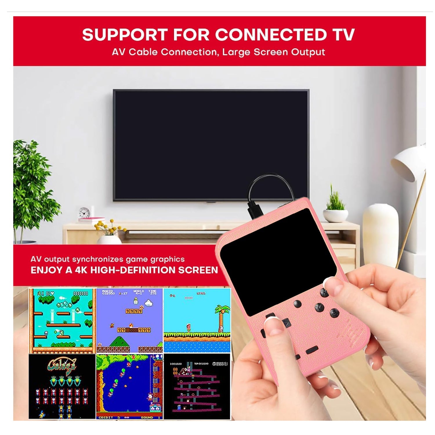Handheld Video Game Console for Kids Portable Player Mini Arcade Electronic Toy, 400 Games Pink