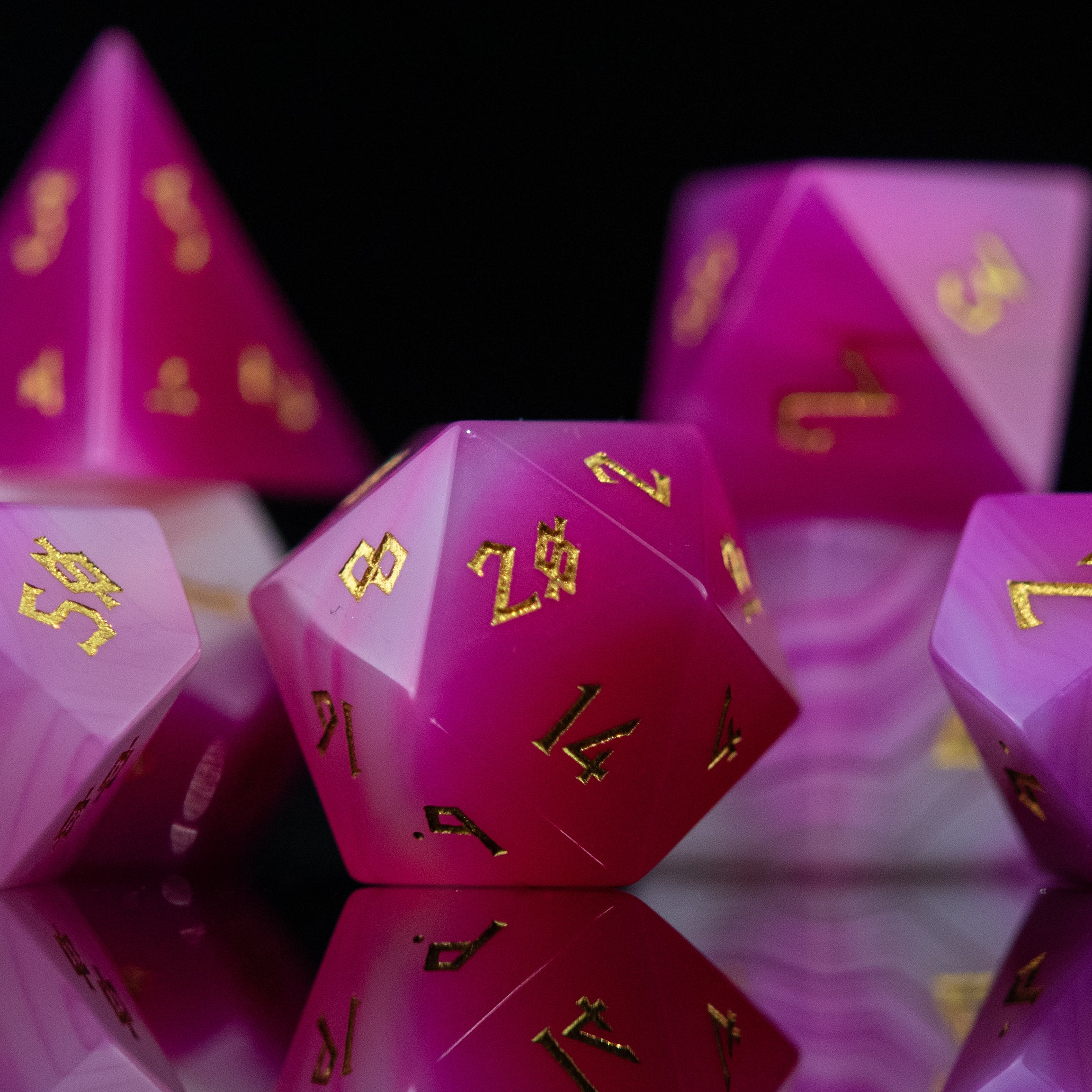Pink Agate Stone Dice Set
