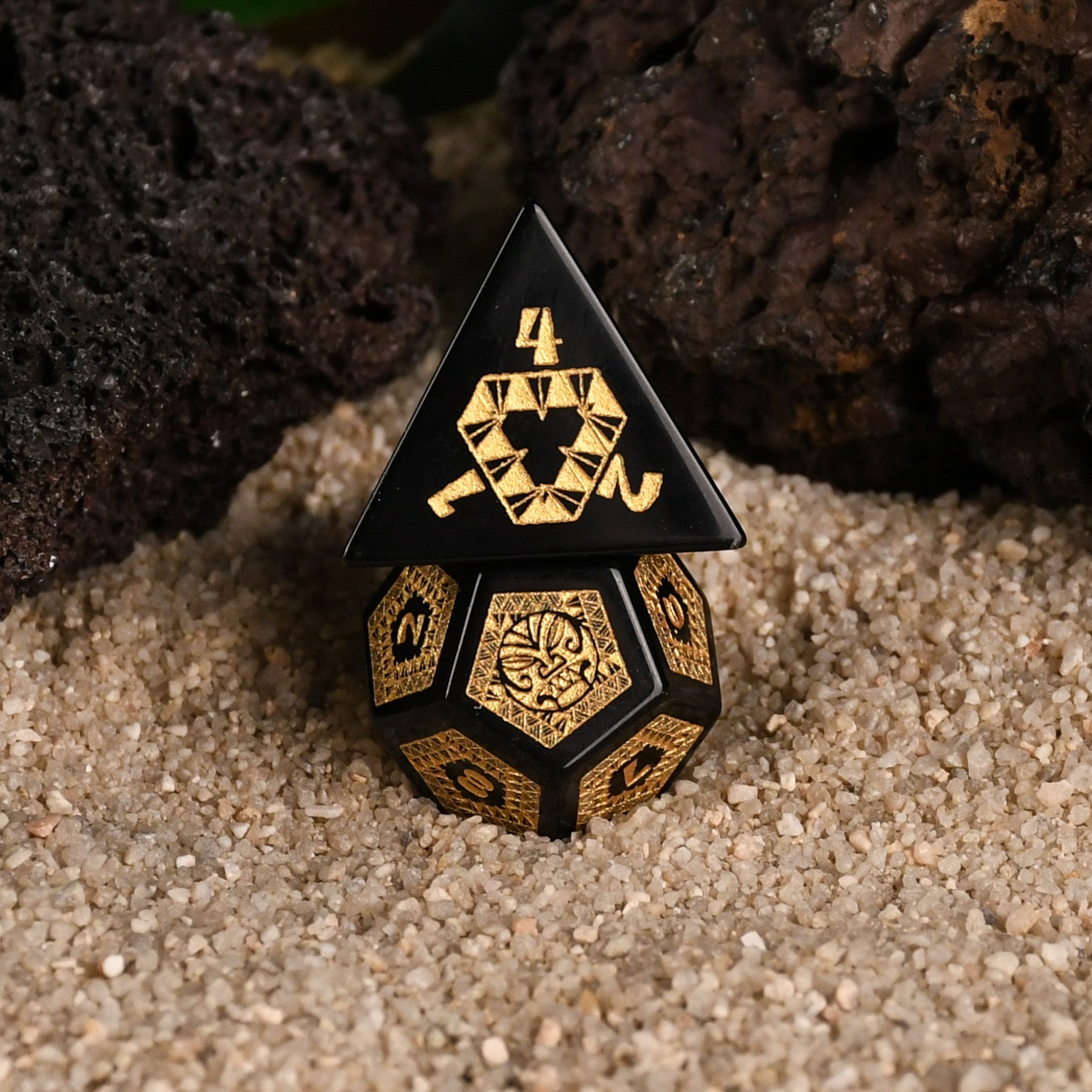 Polynesian Black Obsidian Stone Dice Set - Dice Around the World Collection