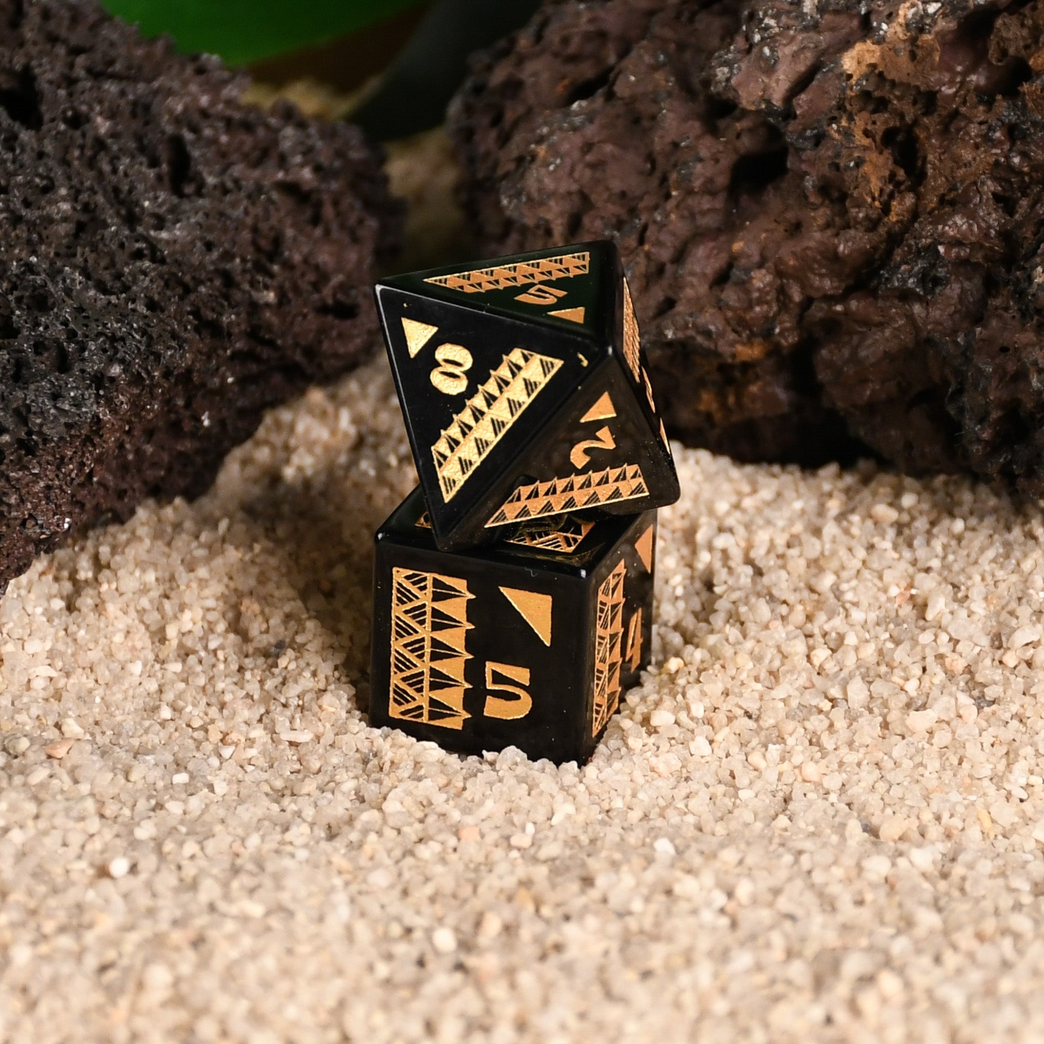 Polynesian Black Obsidian Stone Dice Set - Dice Around the World Collection