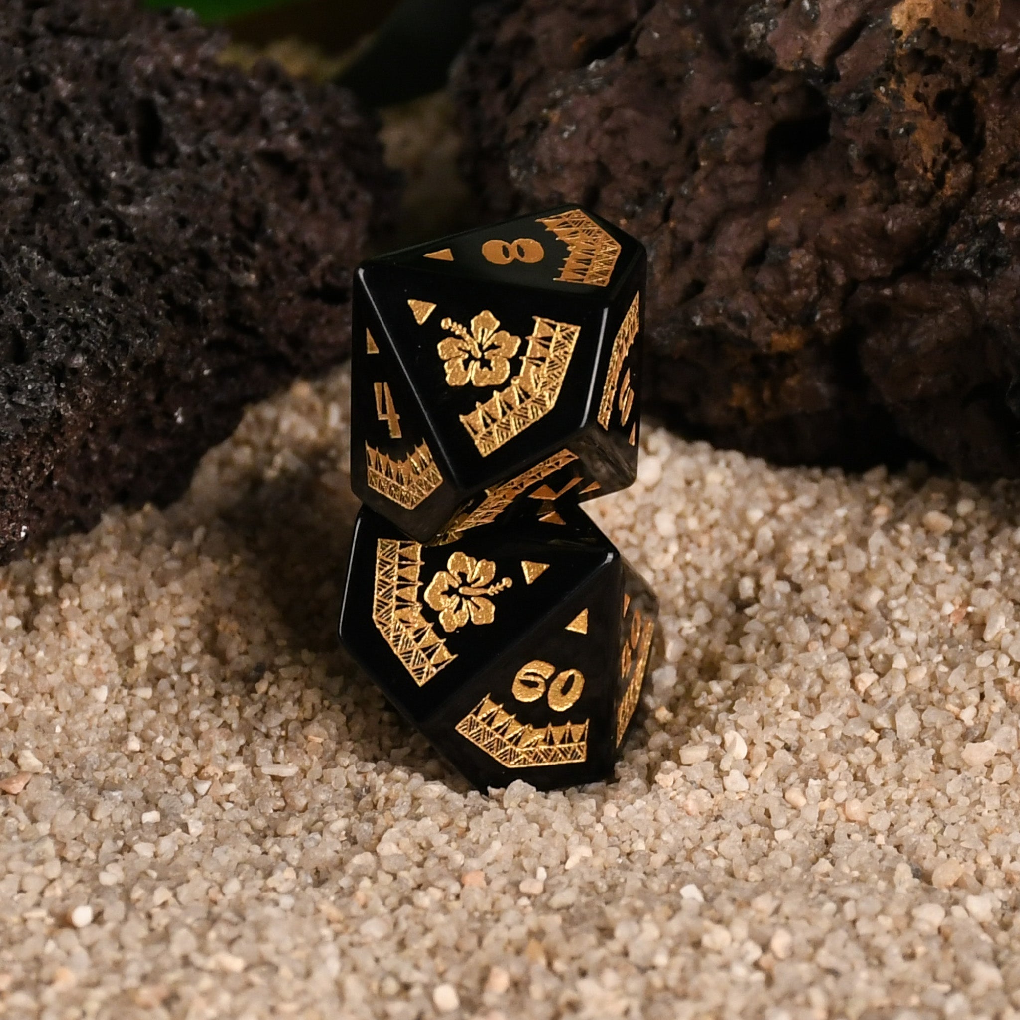 Polynesian Black Obsidian Stone Dice Set - Dice Around the World Collection