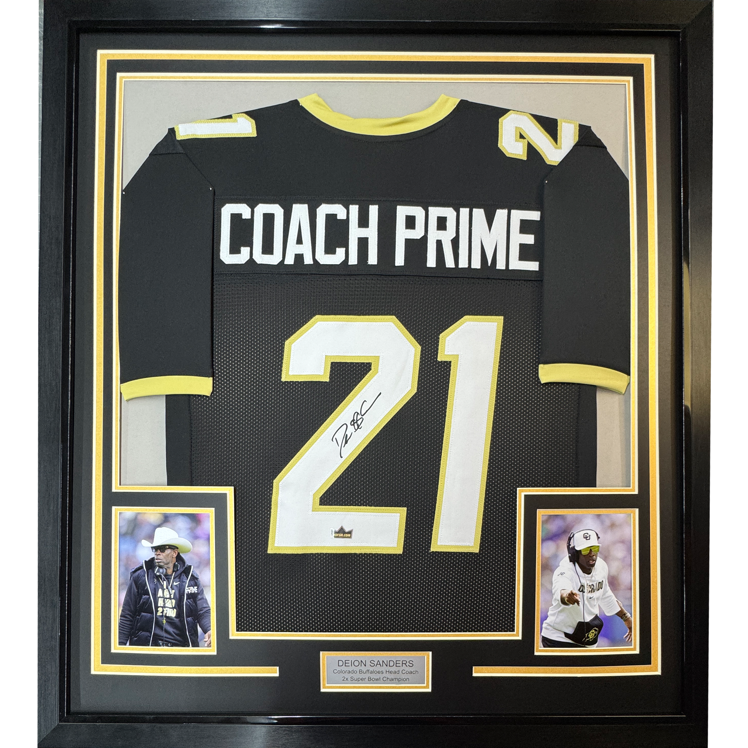 Framed Facsimile Autographed Coach Prime Deion Sanders 35x39 Colorado Black Reprint Laser Auto College Football Jersey