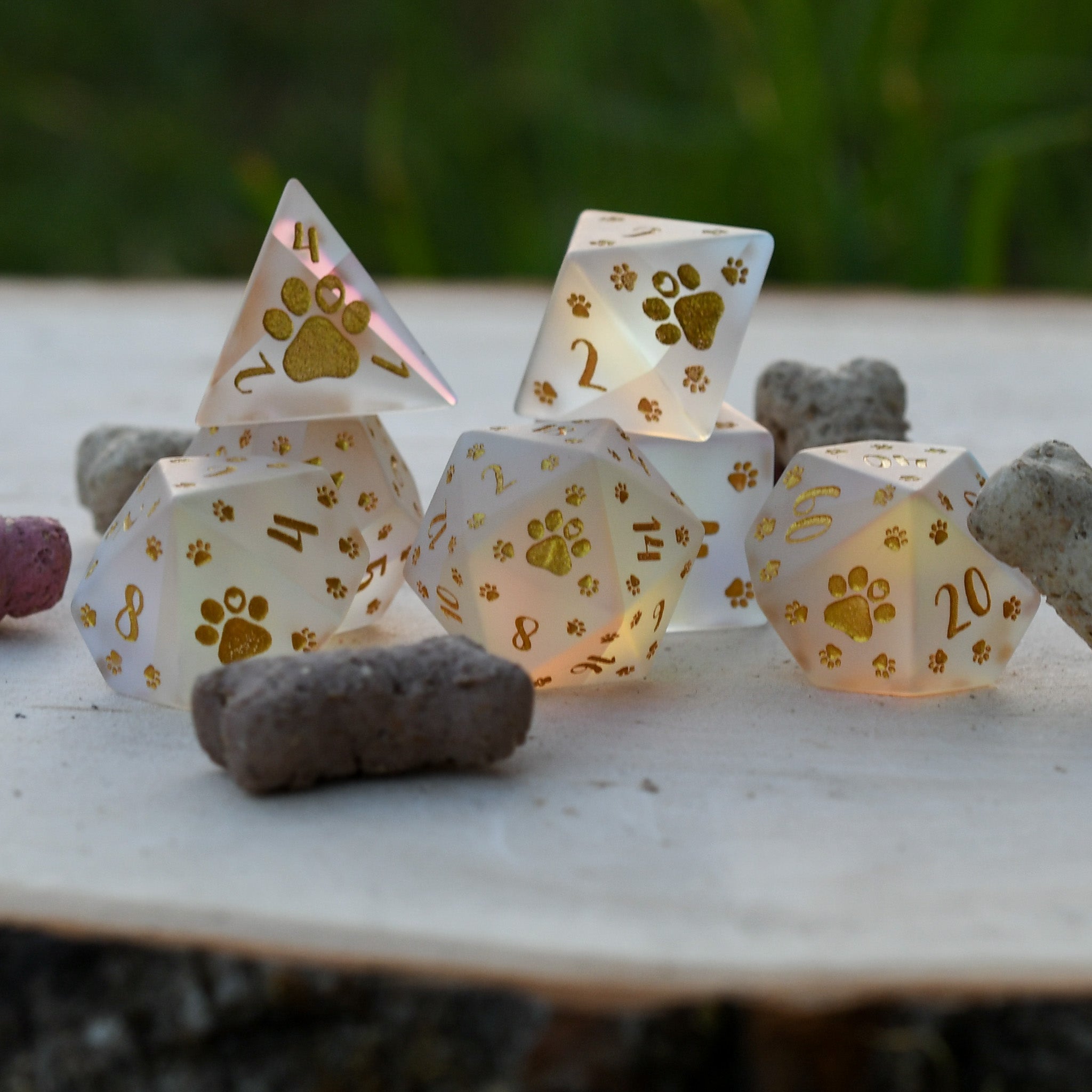 Puppy Paws Frosted Prism Glass Dice Set