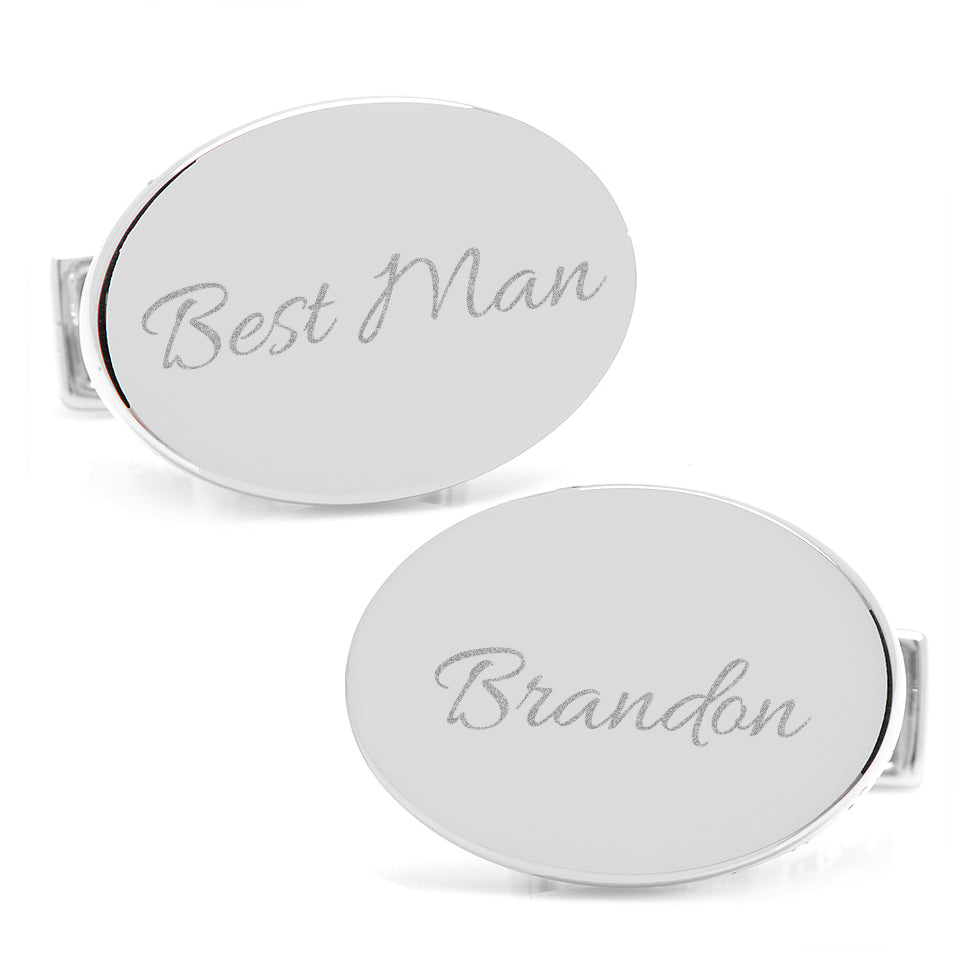 Sterling Silver Infinity Edge Oval Engravable Cufflinks