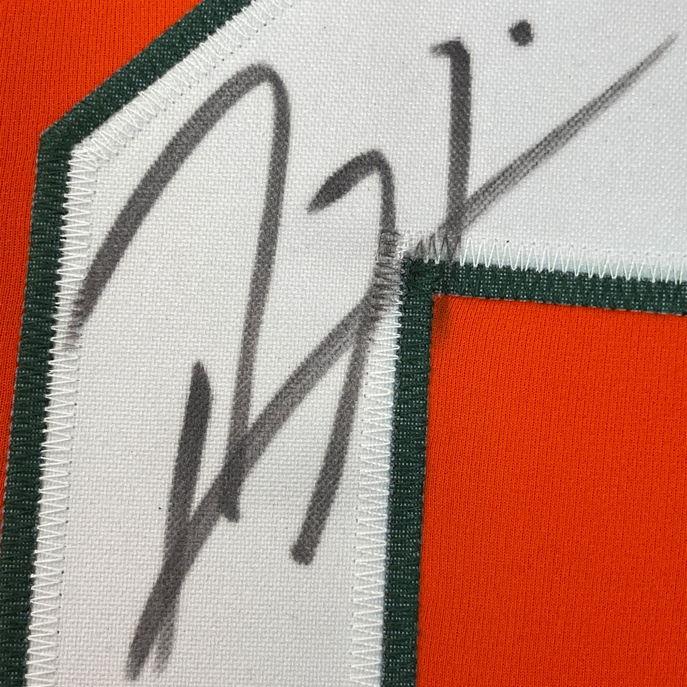 Framed Autographed/Signed Ray Lewis 35x39 Miami Orange College Football Jersey JSA COA